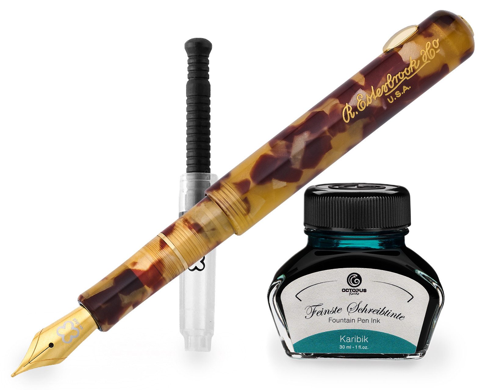 OCTOPUS Esterbrook Niblet Tortoise, Gold Füllhalter mit 30ml Tinte, (Füller mit Schreibtinte, 1-tlg., Karibik)