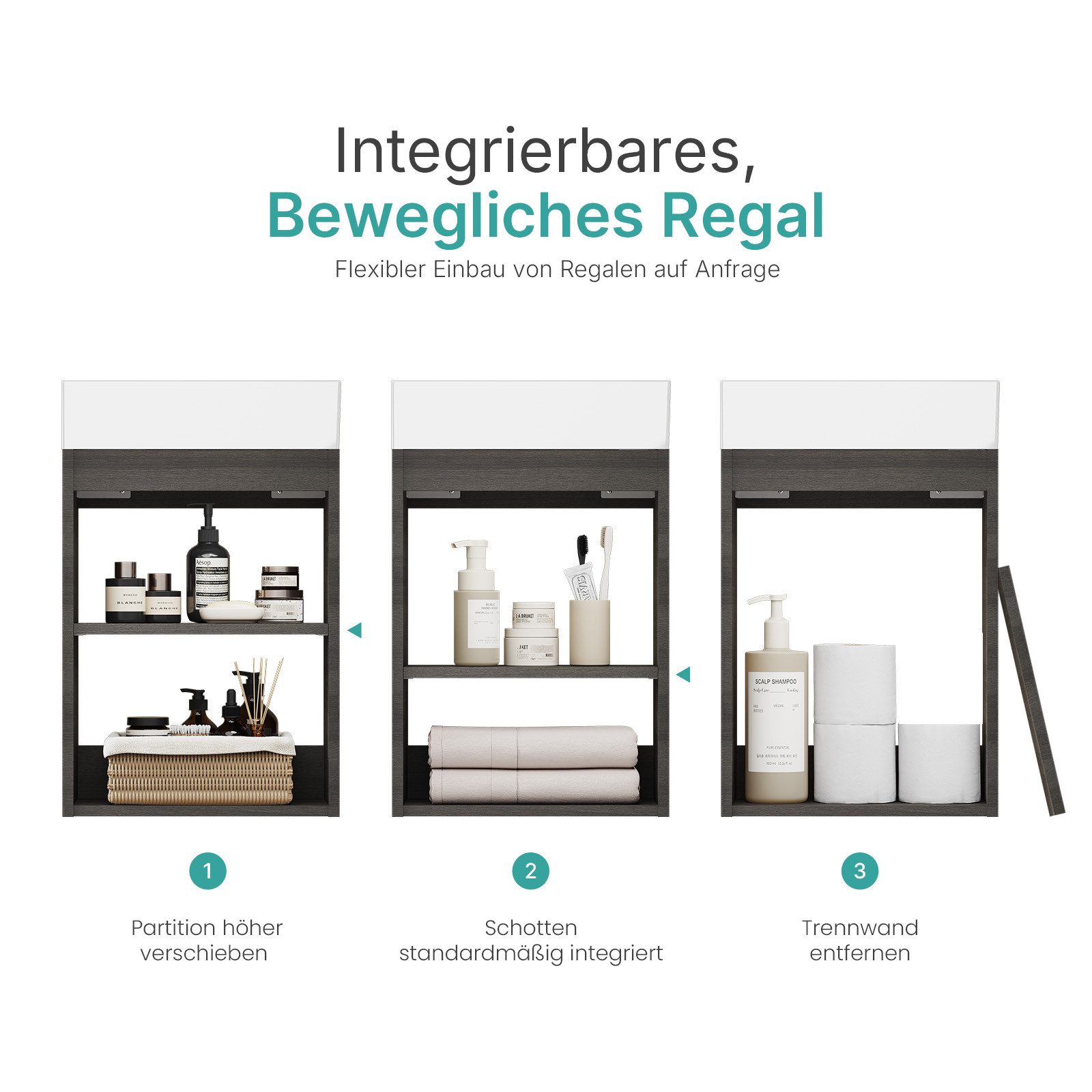 EMKE Waschtisch Kompakter Badschrank mit Waschbecken set 41,5 x 64 cm für kleine Bäder (2-St), Ultradünner Badschrank–Hängend, perfekt für kleine Bad