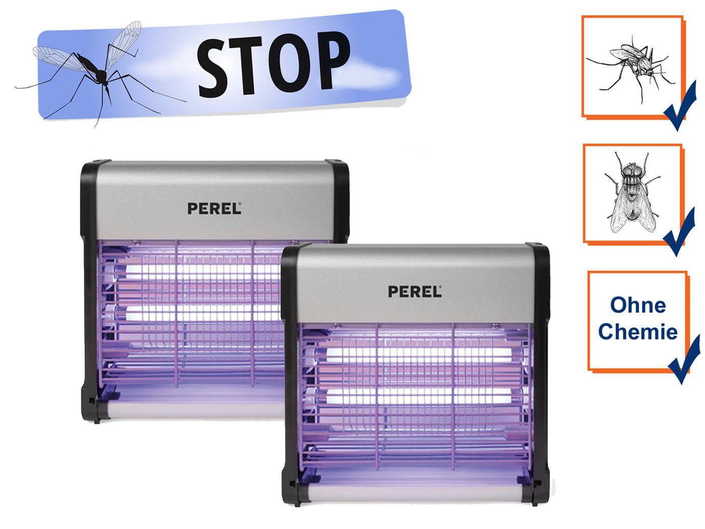 Stechmücken-Falle Standgerät, oder 30-150m² Insektenlampe UV Insektenschutzplissee, Fliegenfalle Mückenlampe PEREL, Hängend
