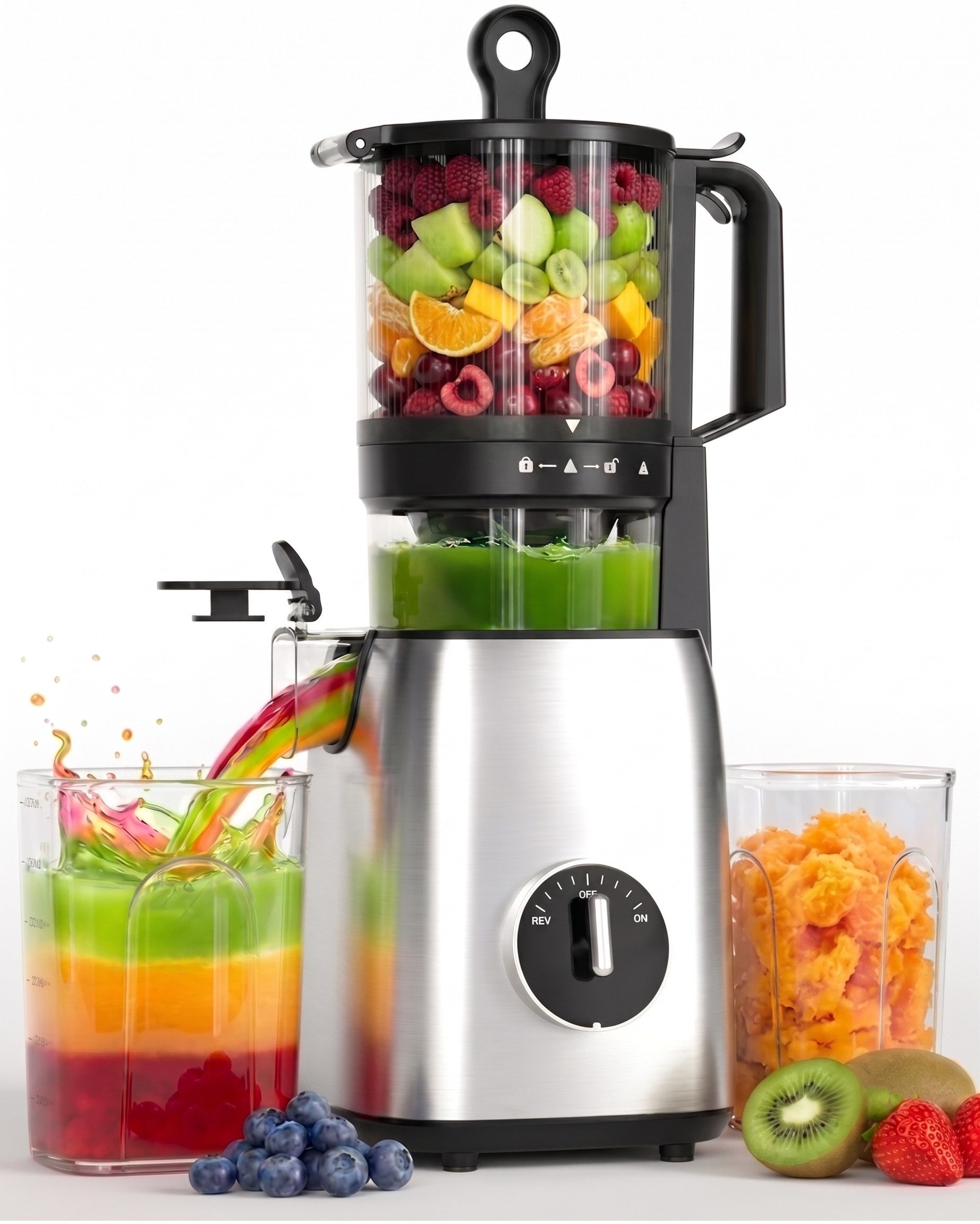 Kismile Entsafter Slow Juicer mit 135mm extra großem Einfüllschacht, 300 W, Leicht zu reinigen, Entsafter für ganzes Obst und Gemüse