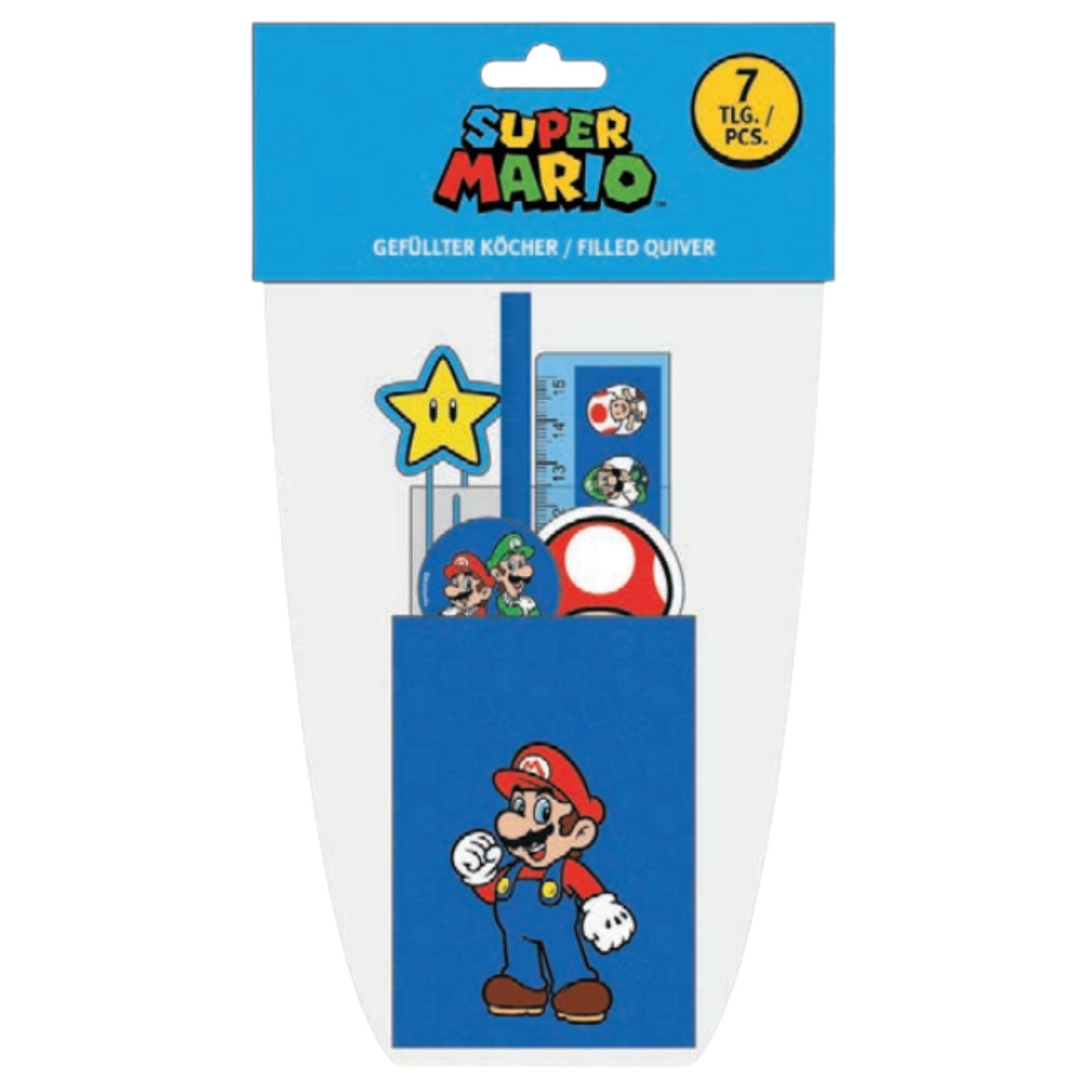 Super Mario Stiftehalter für Kinder 7 teilig gefüllt für Schule Lernen und Freizeit (7 St)