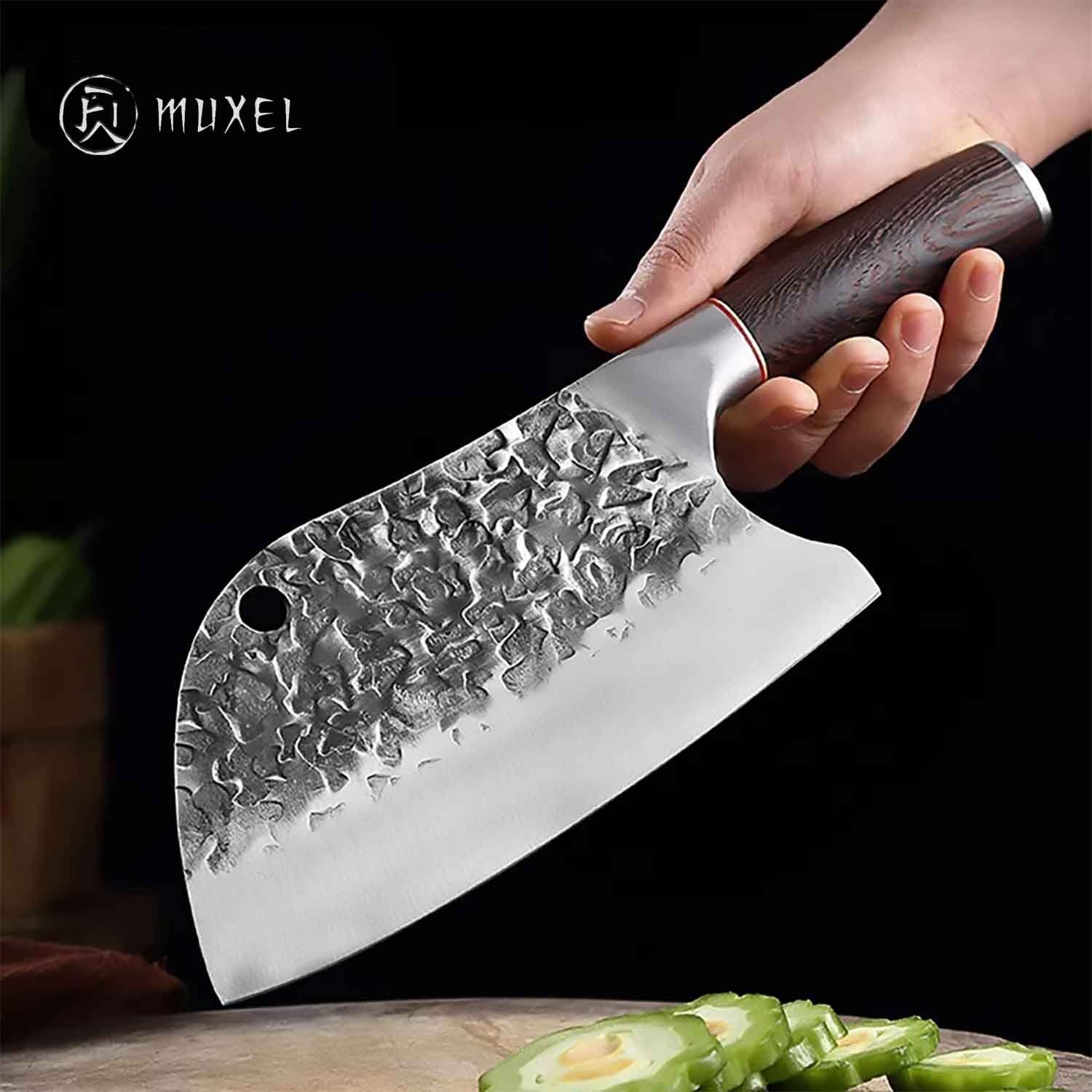 Muxel Hackmesser Metzgermesser, Hackbeil oder Universalmesser Dieses serbische Kochmess, schwer mit Lederscheide