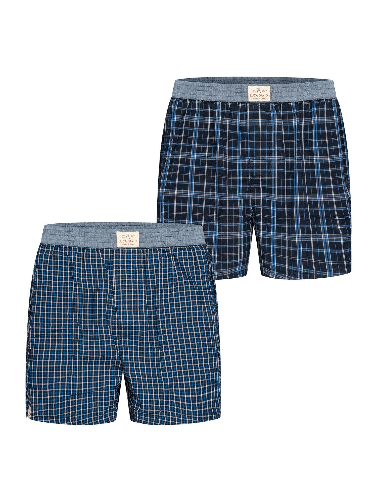 Luca David Boxer Karos - 100% Baumwolle - elastischer Bund - weiter und lockere Schnitt (2-St) Doppelpack 2-Pack Mehrpack Boxershorts Unterhose American Boxer-Shorts