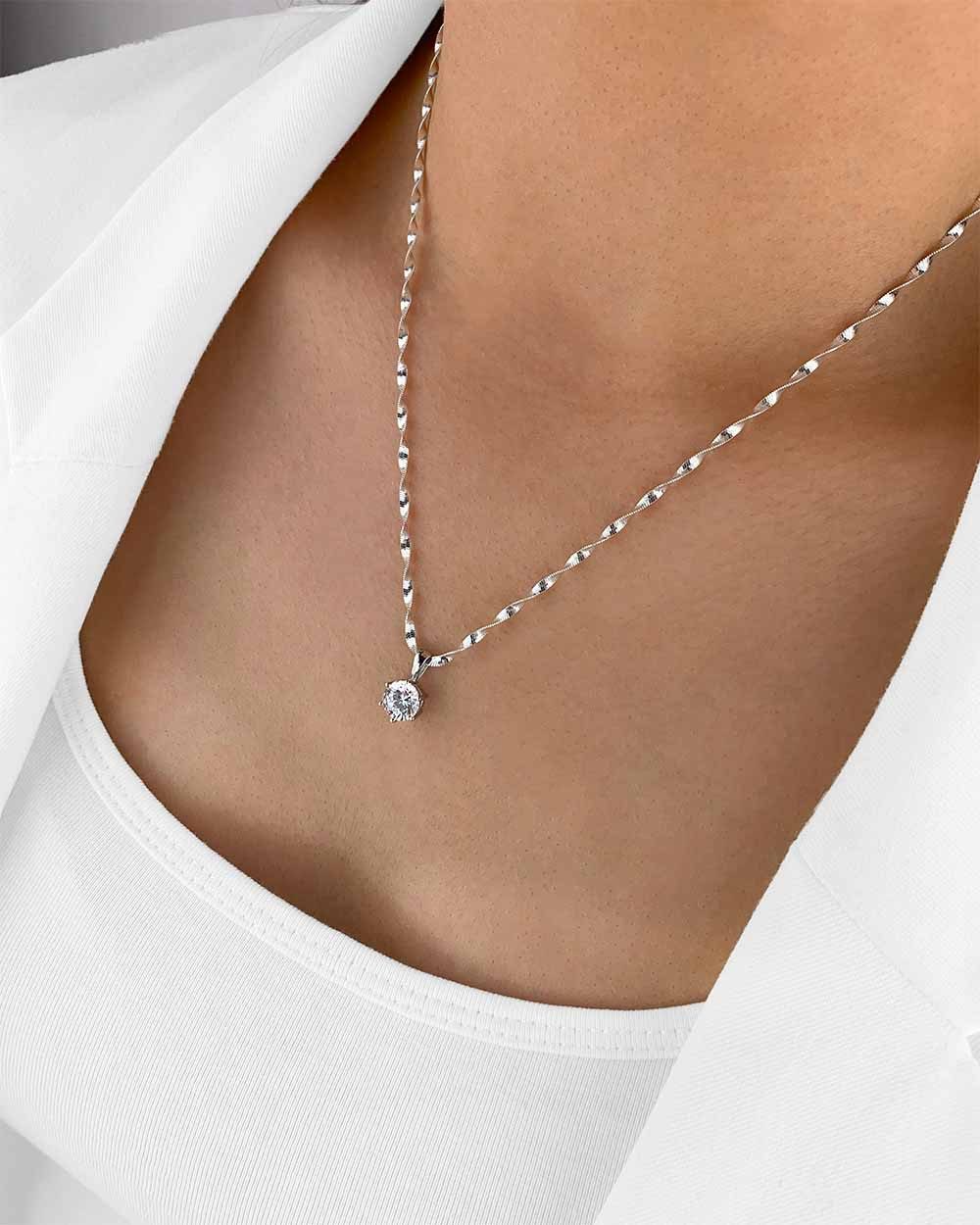 DANIEL CLIFFORD Kette mit Anhänger 'Mirielle' Damen Halskette Silber 925 Kristall Anhänger Solitär weiß (inkl. Verpackung), größenverstellbare Silberkette 45cm, – Bild 5 von 5