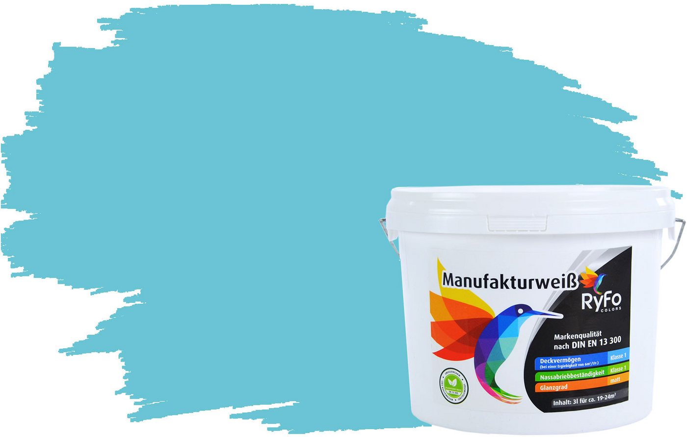 RyFo Colors Wand- und Deckenfarbe Manufakturweiß Blautöne,1 L ca. 8 m², Deckkraft-/Nassabriebklasse 1, matt, atmungsaktiv, für Innenräume