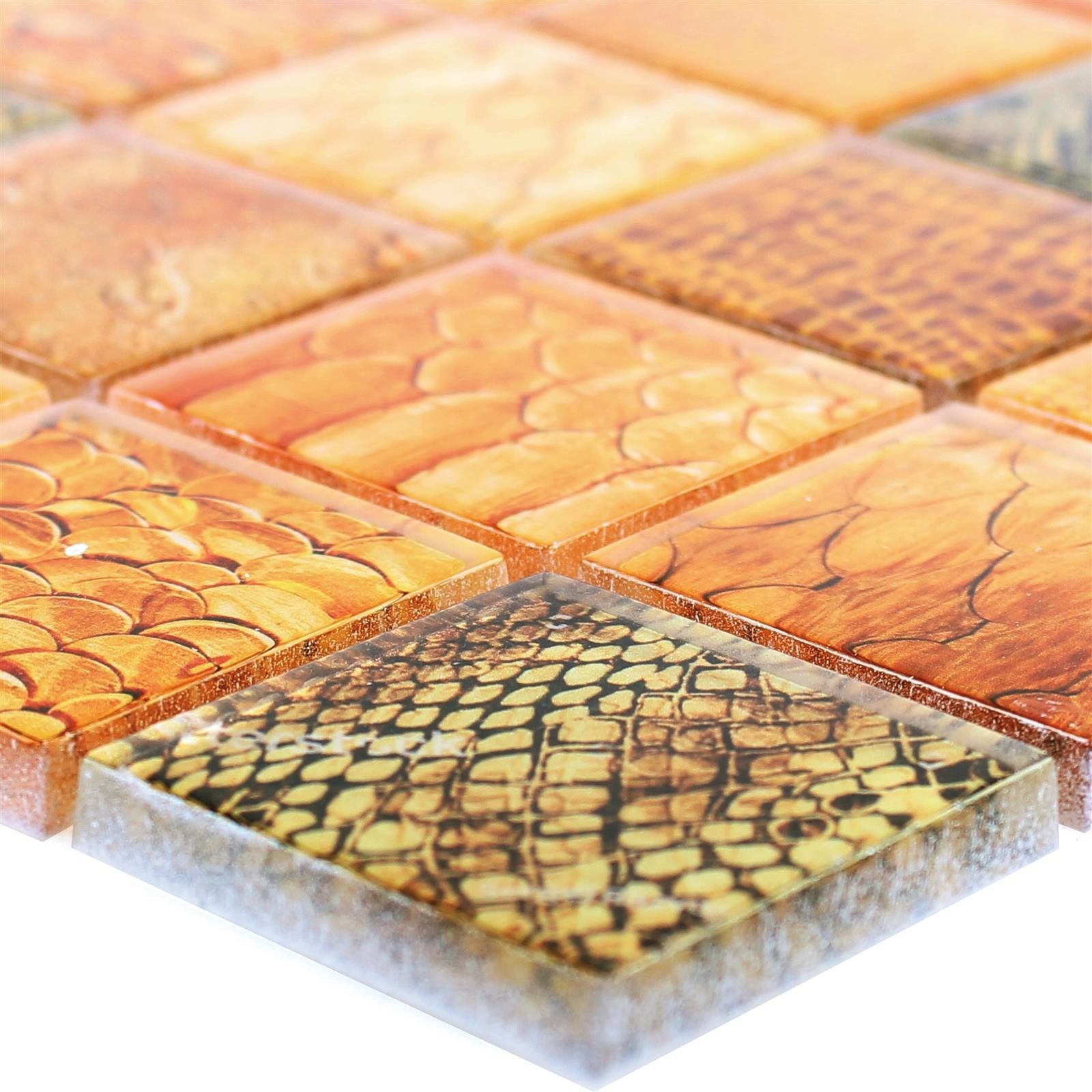 Mosafil Mosaikfliesen Glasmosaik Fliesen Python, Glas 29.800x29.800, gelb-orange, Verlegefertig auf ein Netz geklebt - Wasserfest