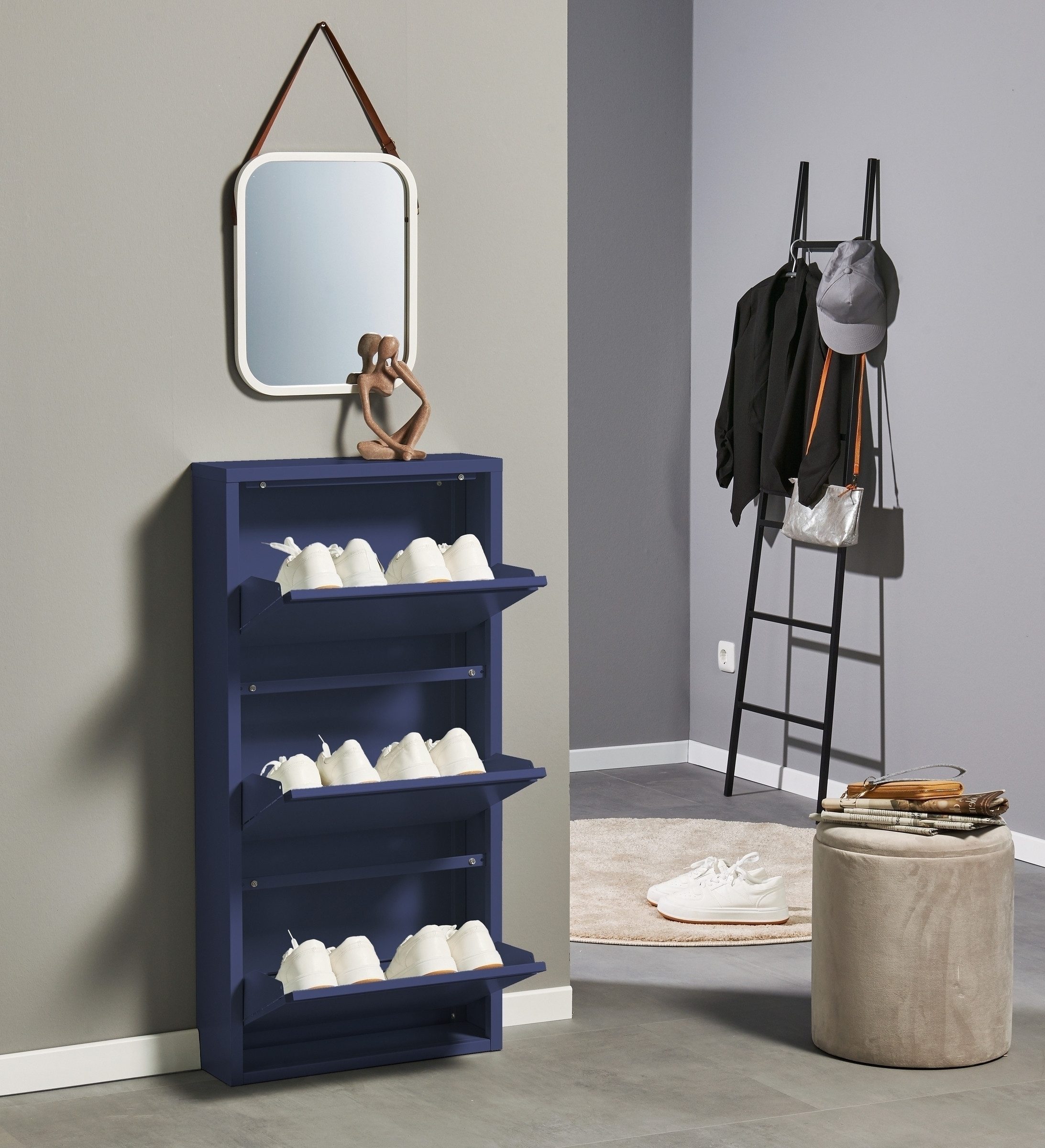 Bega Consult Schuhkipper 3 Klappen, 6 paar Schuhe, in blau, Metall - 51x104x16cm (BxHxT)