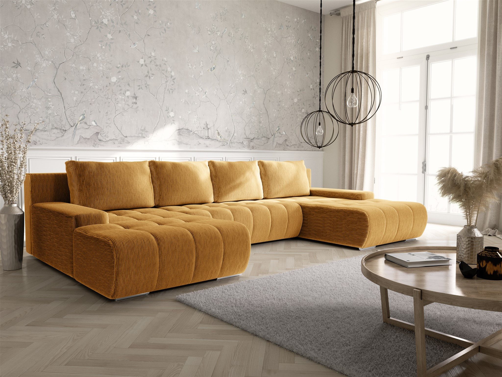 Fun Möbel Wohnlandschaft Sofa mit Schlaffunktion VOGAR in Stoff, inkl. Bettkasten, Inkl. 4 Rückenkissen und 2 Zierkissen