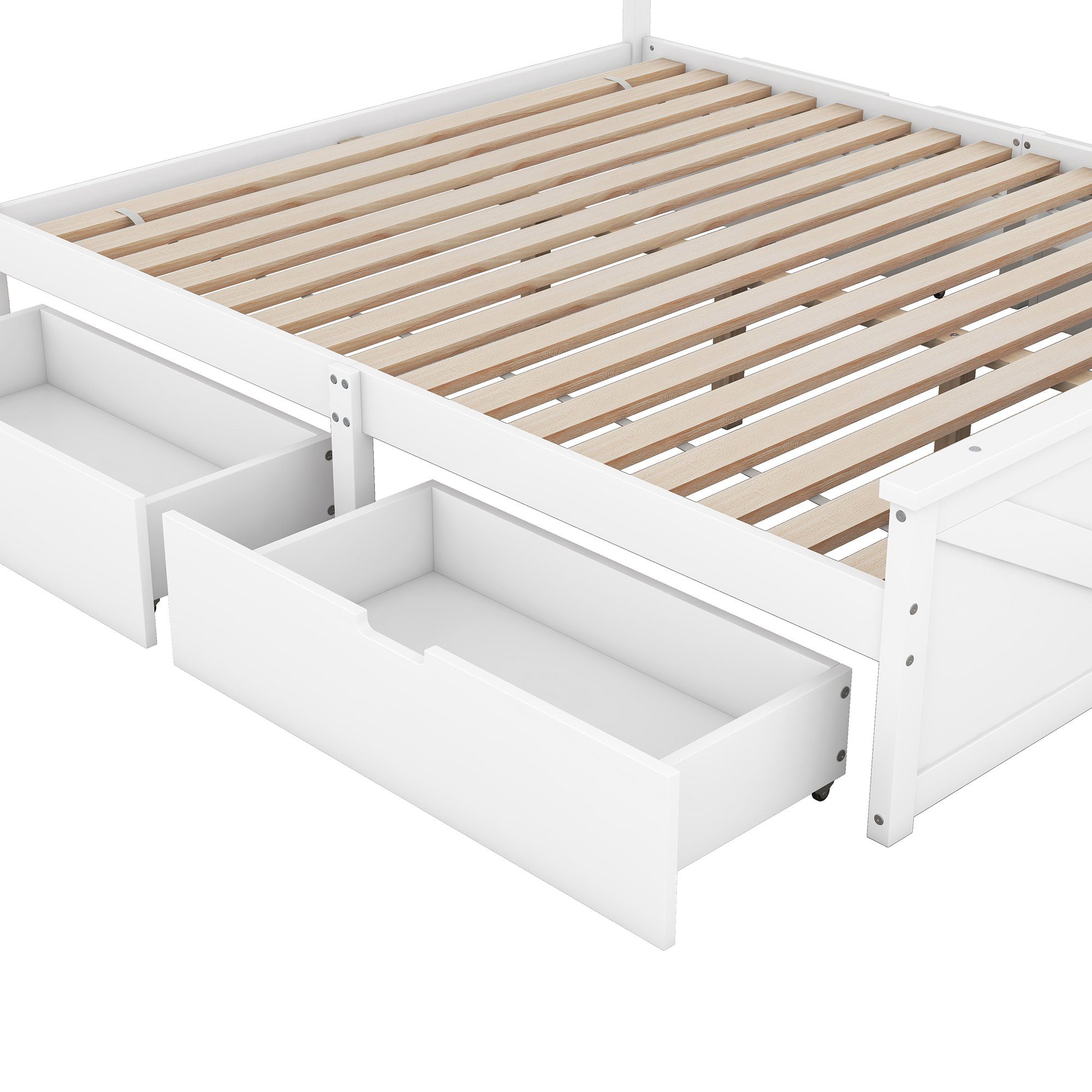 SOFTWEARY Massivholzbett aus Schubladen Kiefer und Holzbett Doppelbett 4 Lattenrost, cm), Kopfteil (160x200 weiß mit