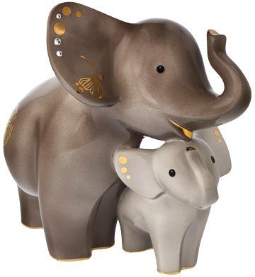 Goebel Porzellan, Elephant, L:24cm Grau Braun/ Mit Dekofigur H:20cm handgesetzten Kristallsteinen