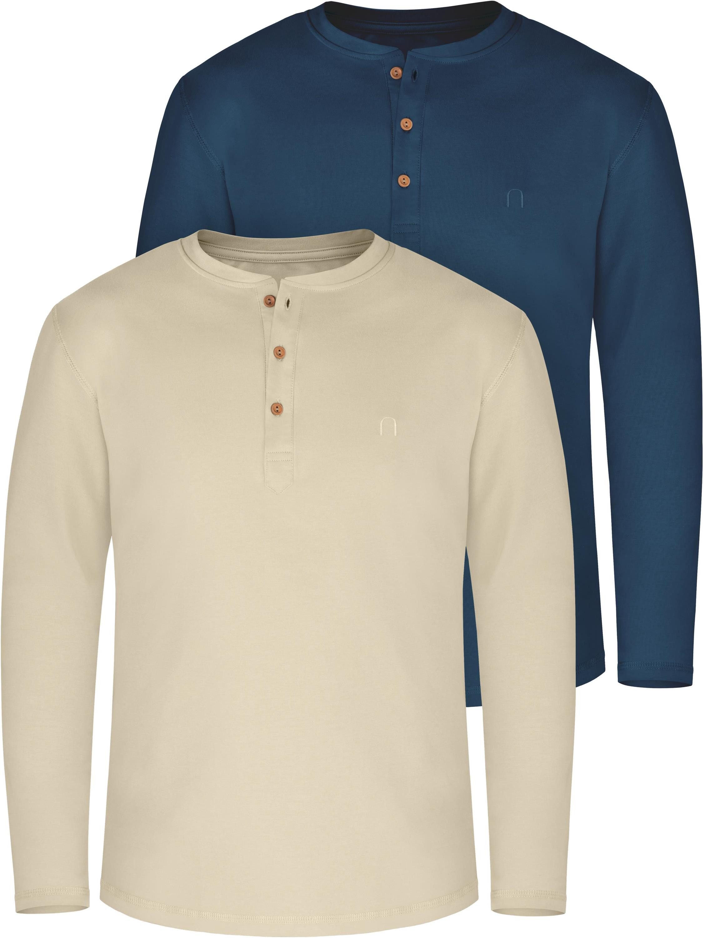 normani Langarmshirt 2er Set Herren Langarm Shirts aus Bio-Baumwolle Basic Henley Shirt für Männer GOTS-zertifiziert