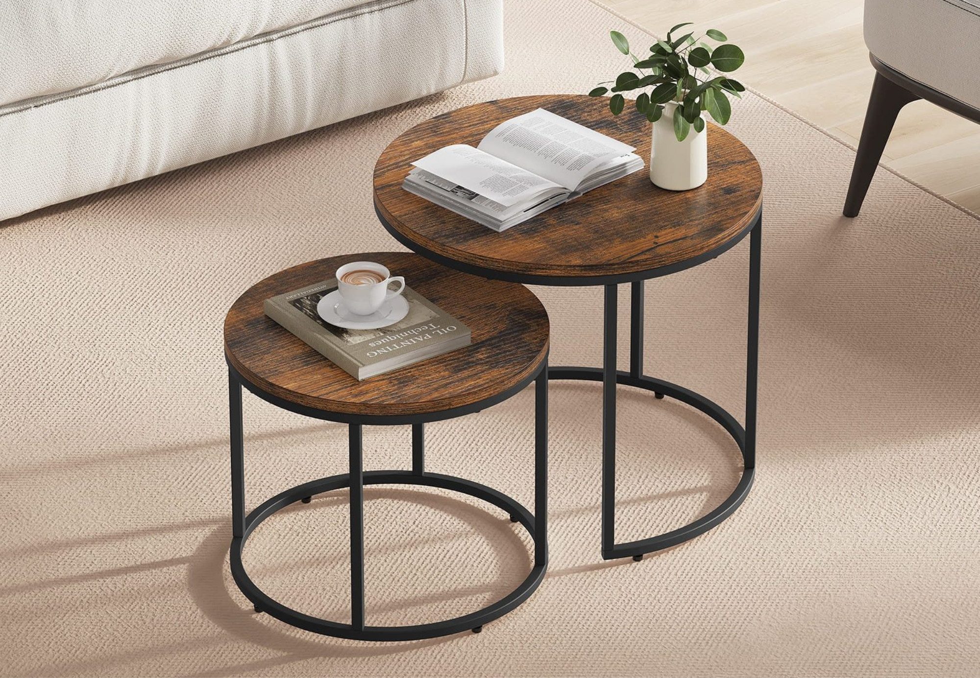 Home Collective Couchtisch 2er Set Beistelltisch Loft Design 2in1 Verschach günstig online kaufen