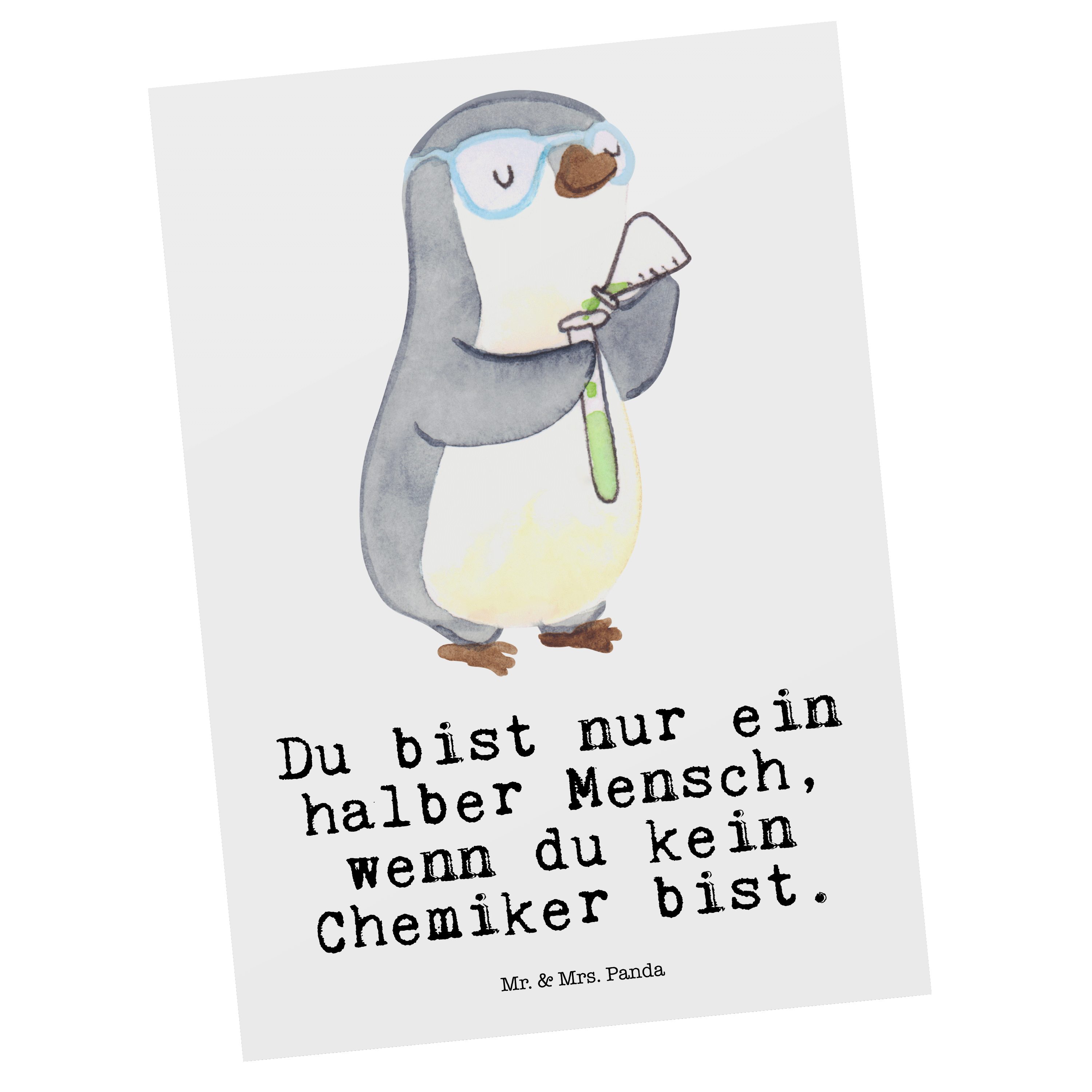 Mr. & Mrs. Panda Postkarte Chemiker mit Herz - Weiß - Geschenk, Chemielaborant, Naturwissenschaf