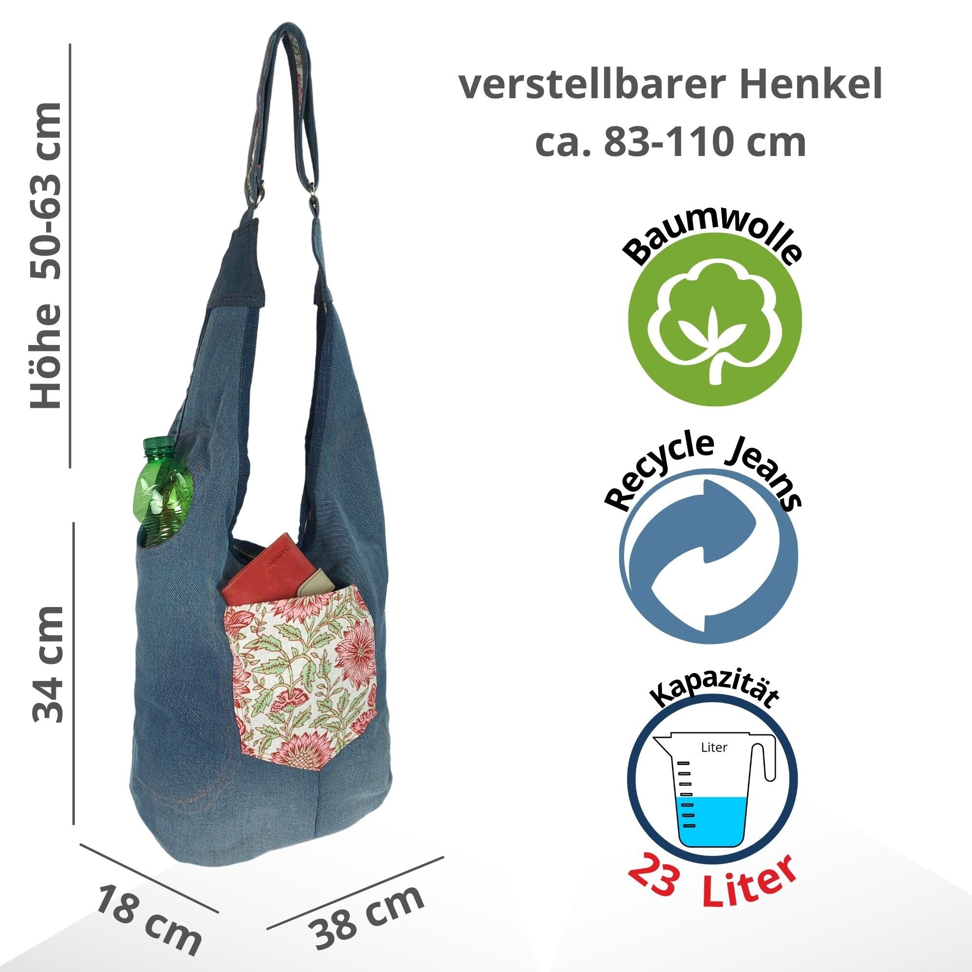 Steig tragbare Tasche Sunsa blau grün 2 Seitig Jeanstasche, Hobo Nachhaltige Wendbare Rosa Hobo Tasche, Tasche, 2 tragbare Umhängetasche