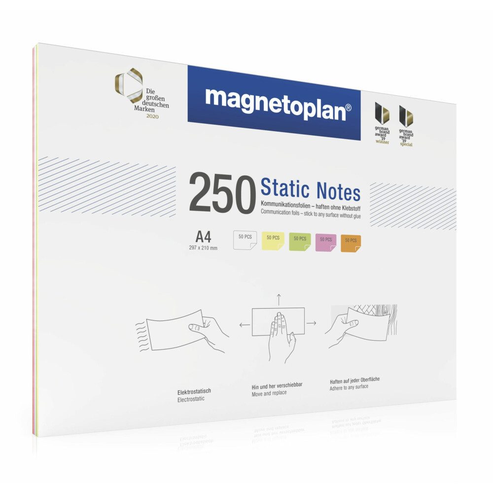 Notizzettel Static Notes - DIN A4 - 5 Farben - 250 Stück