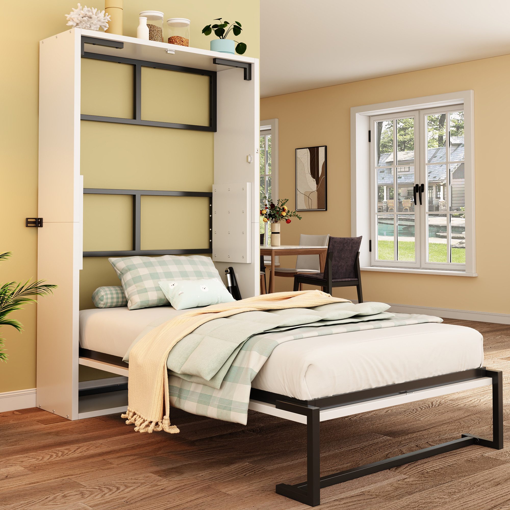 REDOM Funktionsbett Murphy Wandklappbett mit Metallrahmen & Holzplatte (sicherer Wandverriegelung, leiser Klappmechanik), ohne Matratze