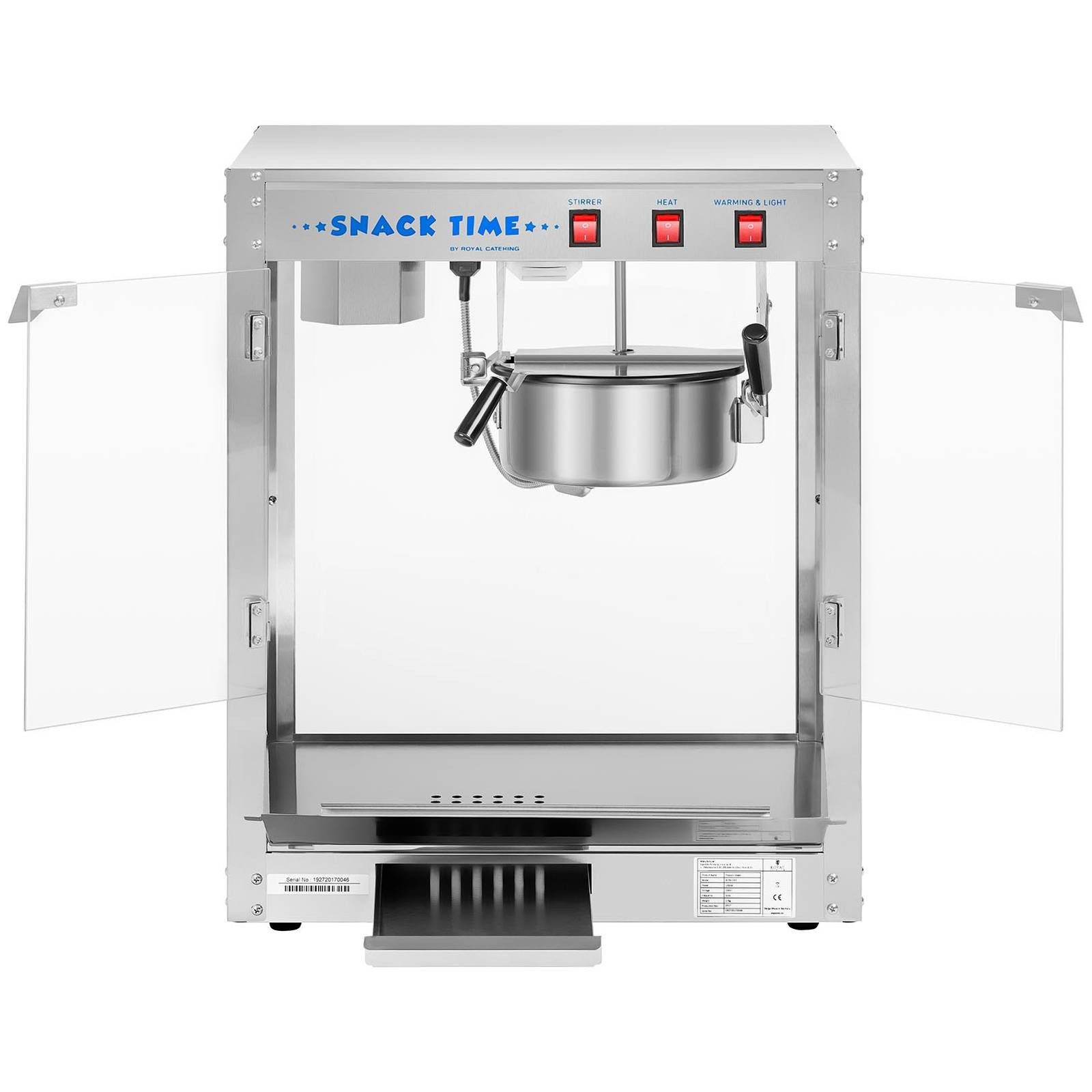 Royal Catering Popcornmaschine Popcornmaker 1300 W 5 kg/h silbern Popcornautomat Teflonbeschichtung