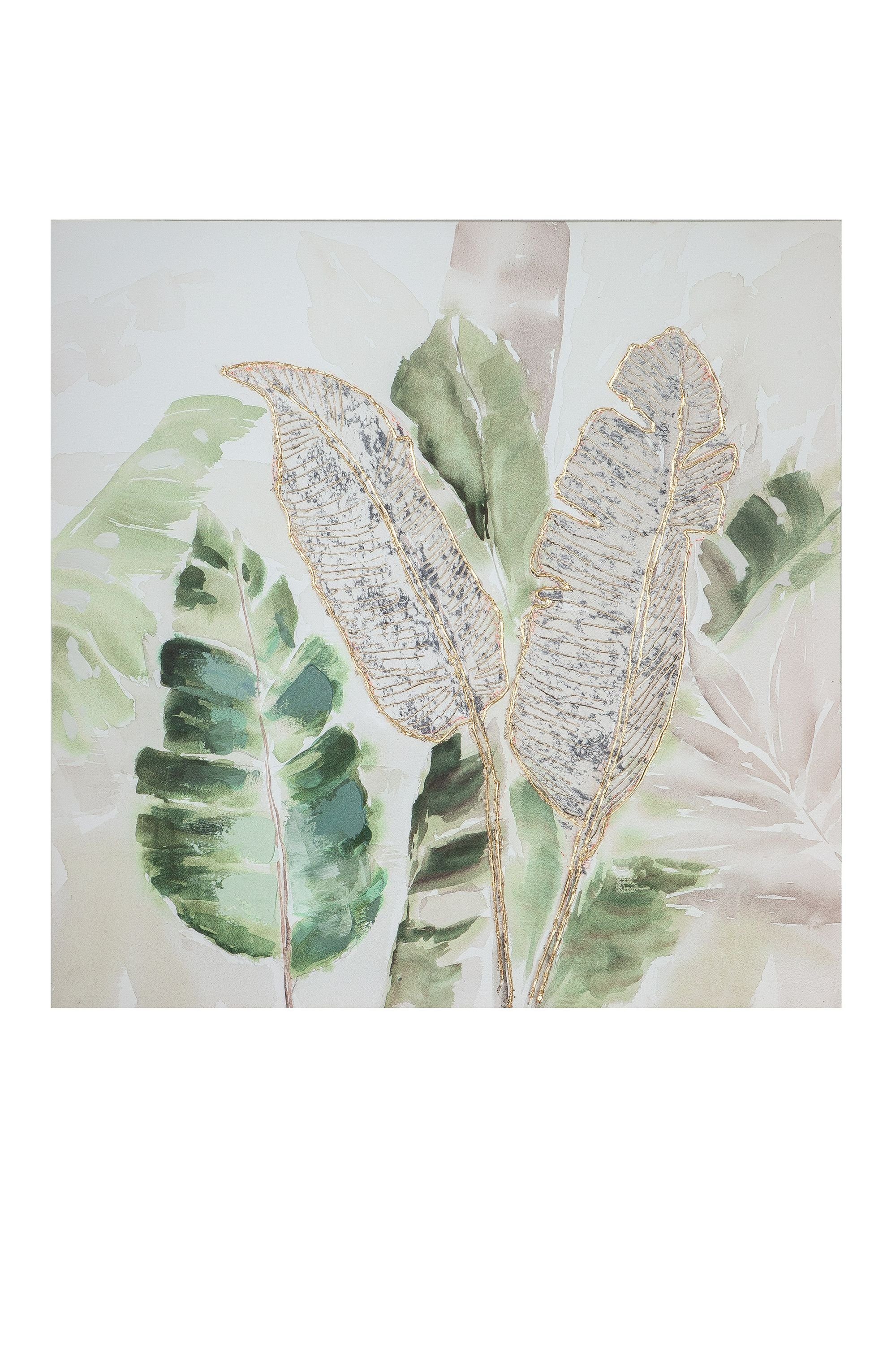 GILDE Wandbild GILDE Bild Blätterwald - creme-grau-grün - H. 100cm x B. 100cm