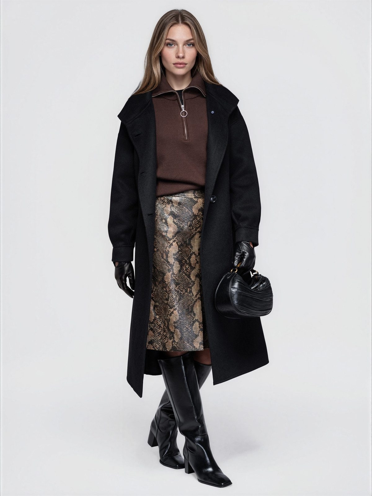 OMBRE Wintermantel Damen Wintermantel mit hohem Kragen elegant Schwarz M (kein Set, 1-tlg)