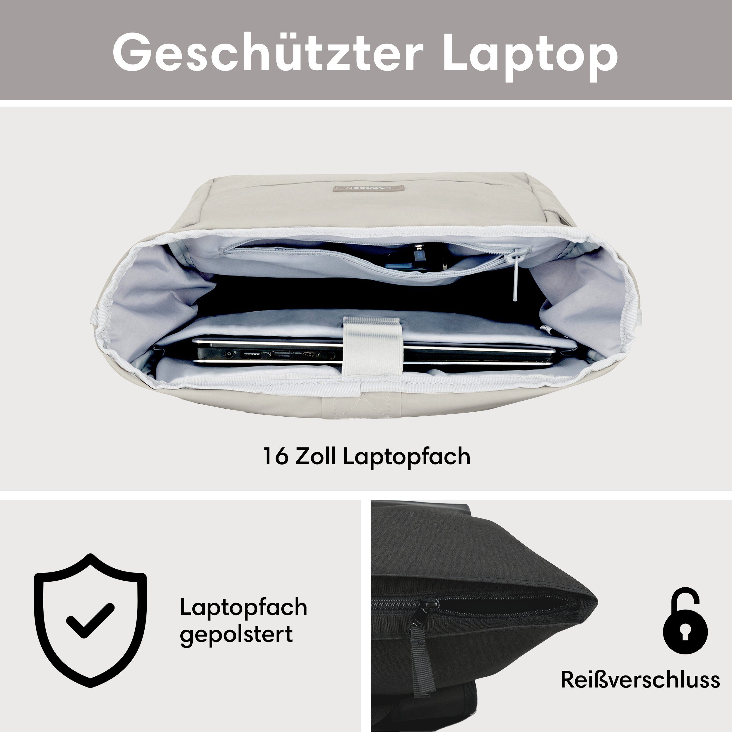 LARKSON Cityrucksack No 4, Rolltop Damen Herren, Laptop Fach (1-tlg), Wasserabweisend