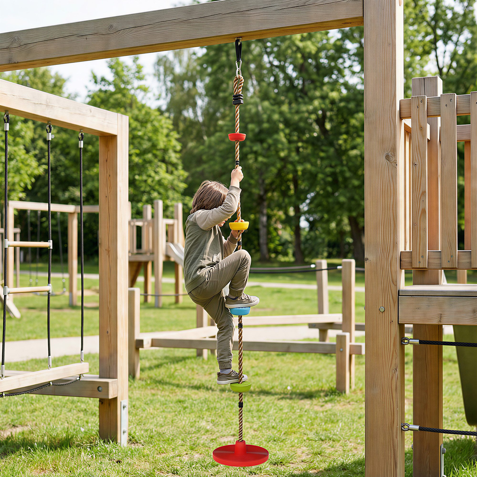 AIYAPLAY Slackline Kletterseil Schaukel mit Plattform, Scheibenschaukel Sitz Outdoor, für 3-8 Jahre Kinder Rot