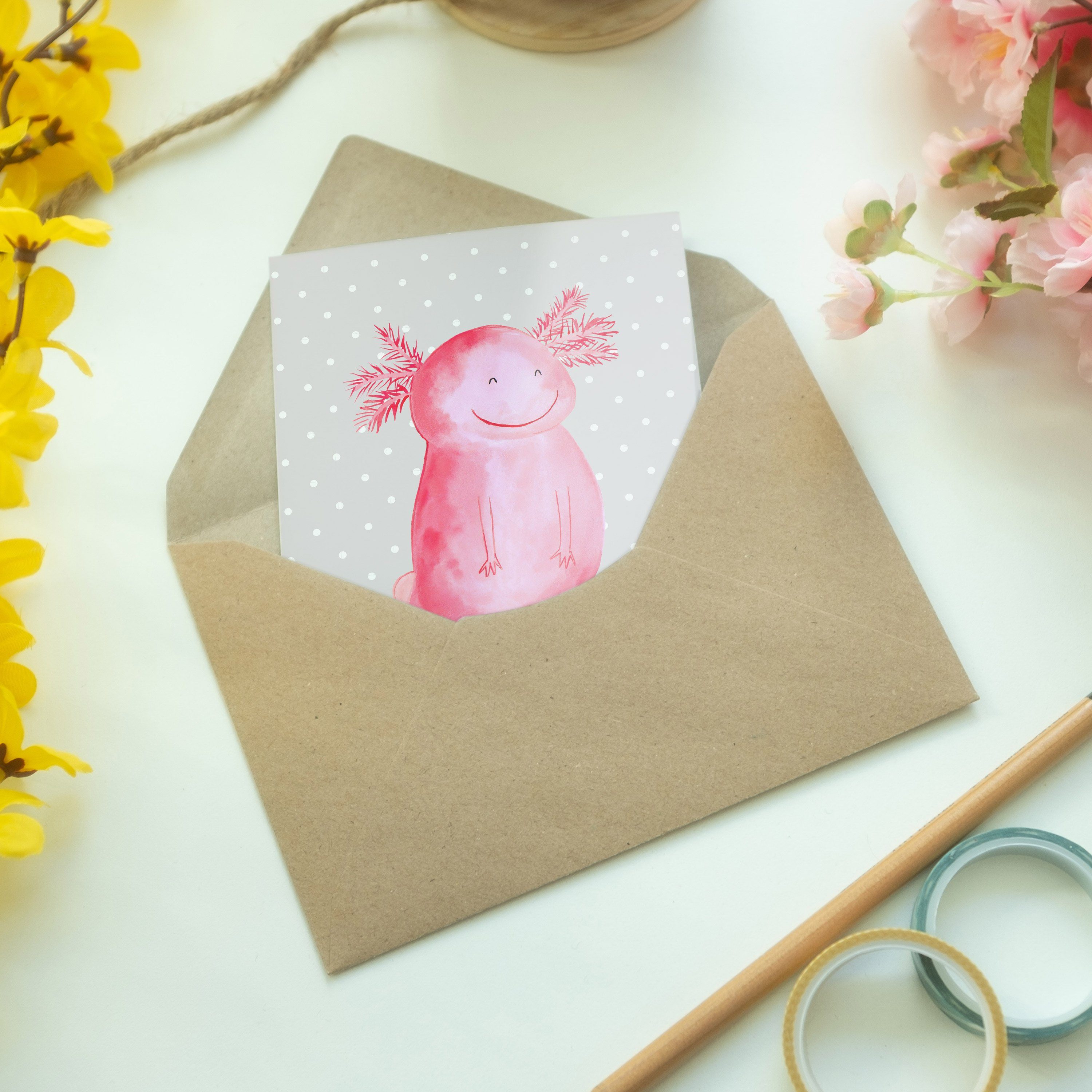 Mr. & Mrs. Axolotl - Geschenk, Karte, Schwanzlurch, Grau Grußkarte - glücklich Hoc Pastell Panda