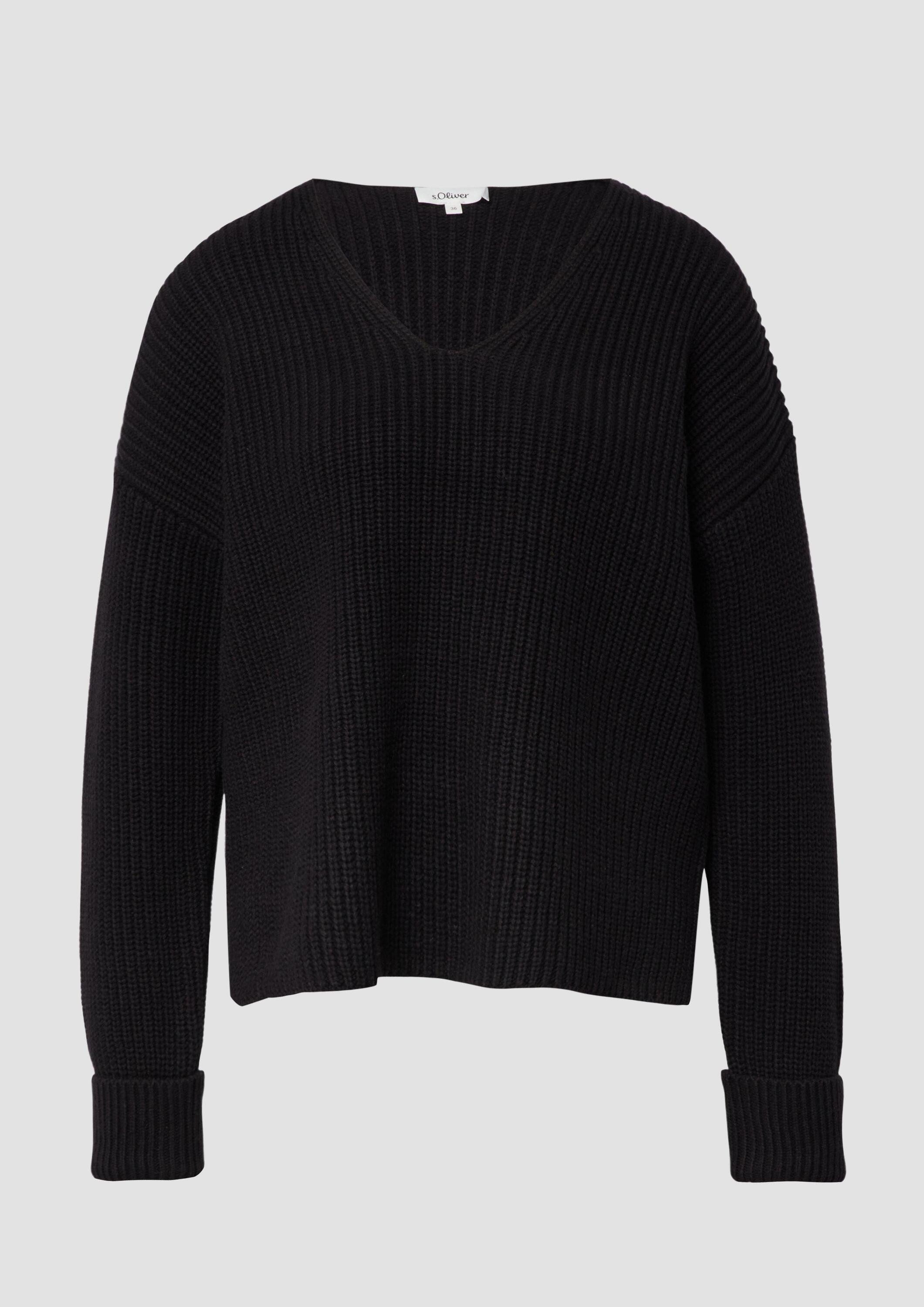 s.Oliver Longpullover Strickpullover Grobstrickpullover mit V-Ausschnitt im Relaxed Fit