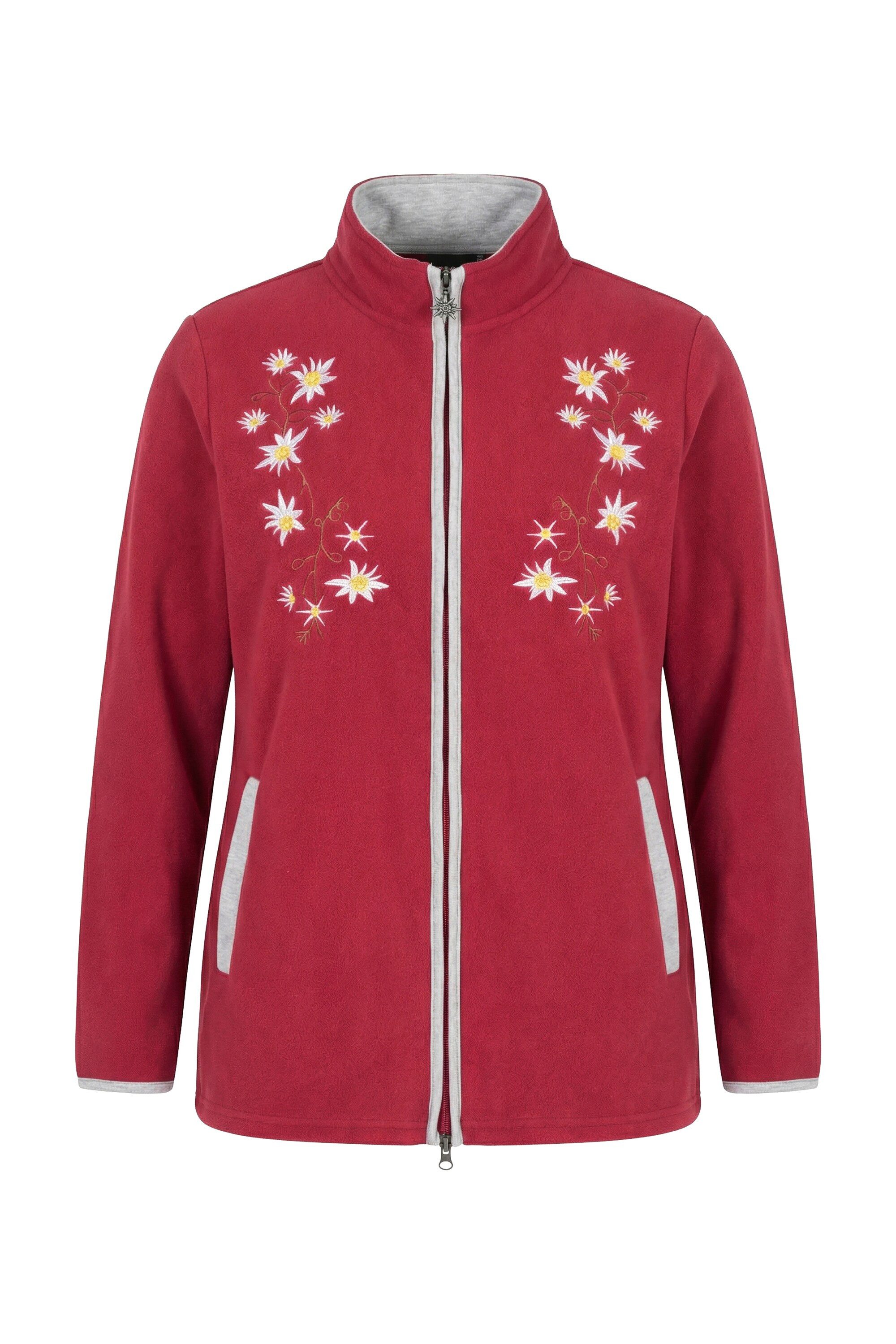 Ulla Popken Sweatjacke Trachten-Fleecejacke Edelweiß-Stickerei