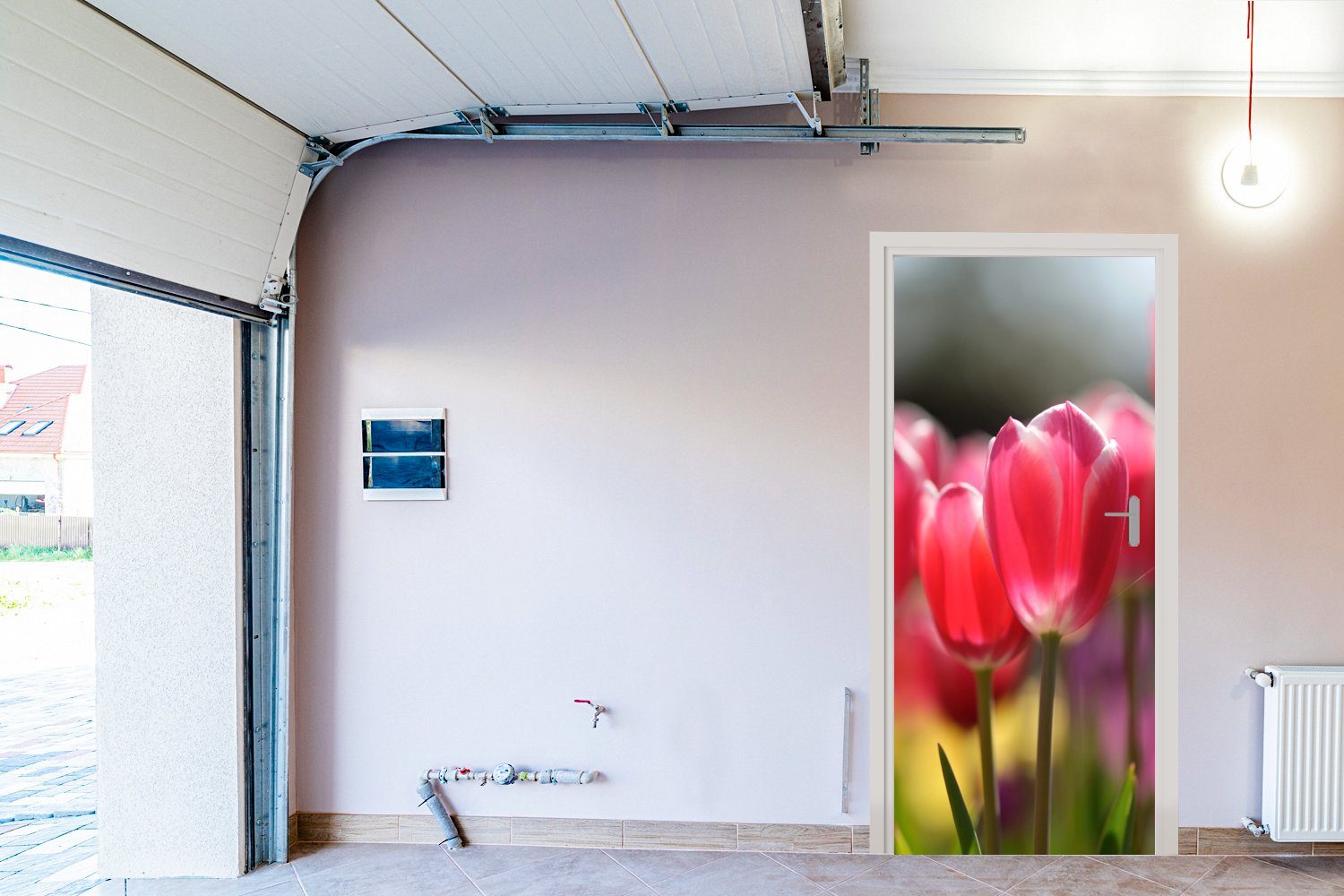 Fototapete Türaufkleber, bedruckt, Tulpenblüten, St), 75x205 (1 Matt, Türtapete MuchoWow cm Rosa Tür, für