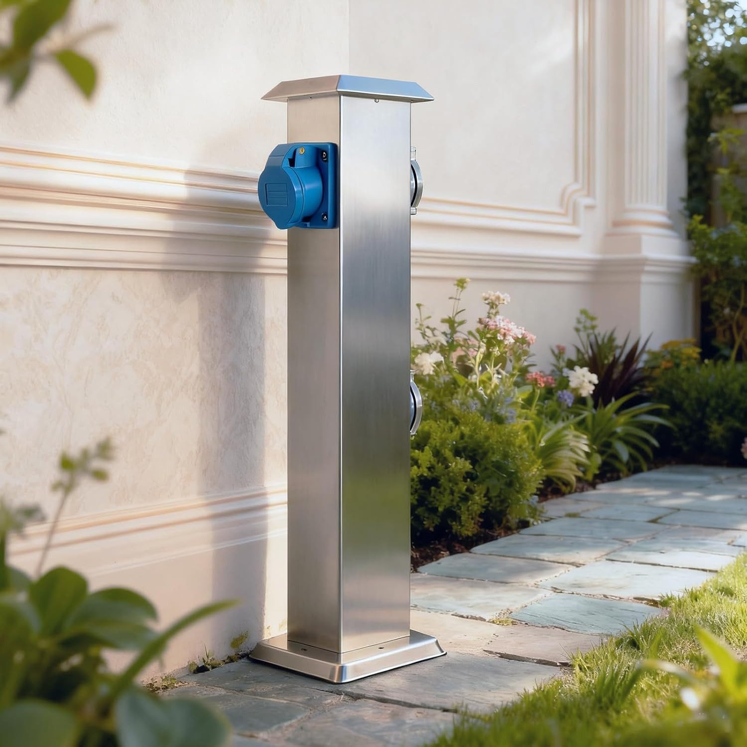 G&L Gartensteckdose mit CEE Steckdose Steckdosenverteiler 3 fach, 2 x Typ F + 1 x CEE Steckdose