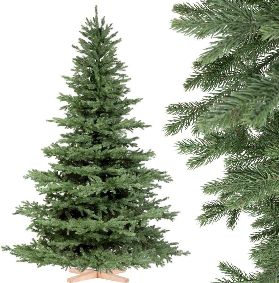 Fairytrees Künstlicher Weihnachtsbaum FT17, Alpentanne, PREMIUM, Material MIX aus Spritzguss & PVC, Echtholz Baumständer
