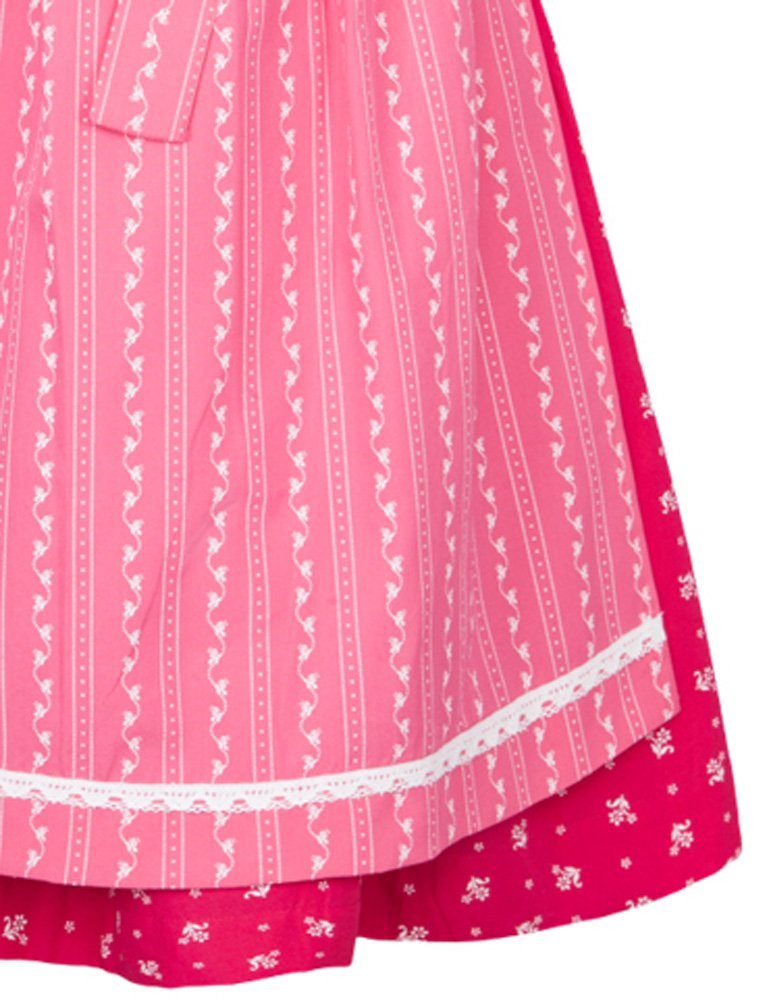 3-TLG Kleid Bluse und Schürze für Mädchen Isar-Trachten Kinder Dirndl Mareike mit Streublümchen Pink Taupe 