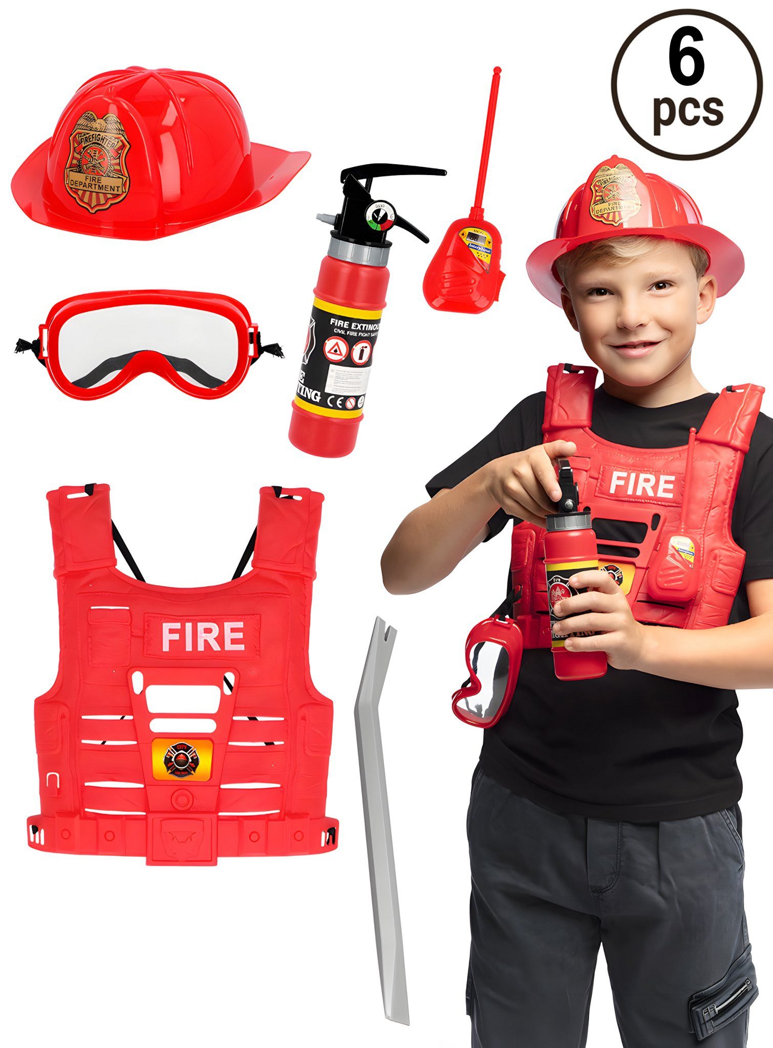 Boland Kostüm Feuerwehr Notfall Ausrüstung für Kinder - Fasching, Alles, was der kleine Brandmeister zur Feuerbekämpfung braucht
