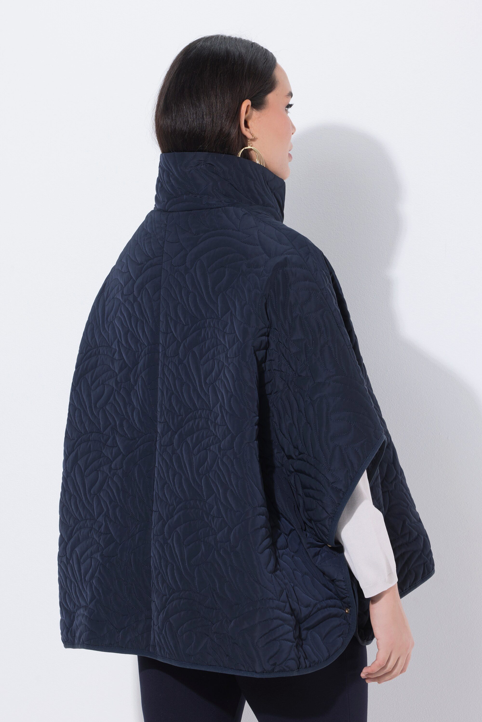 Ulla Popken Outdoorjacke Stepp-Poncho Oversized Samt-Piping Stehkragen
