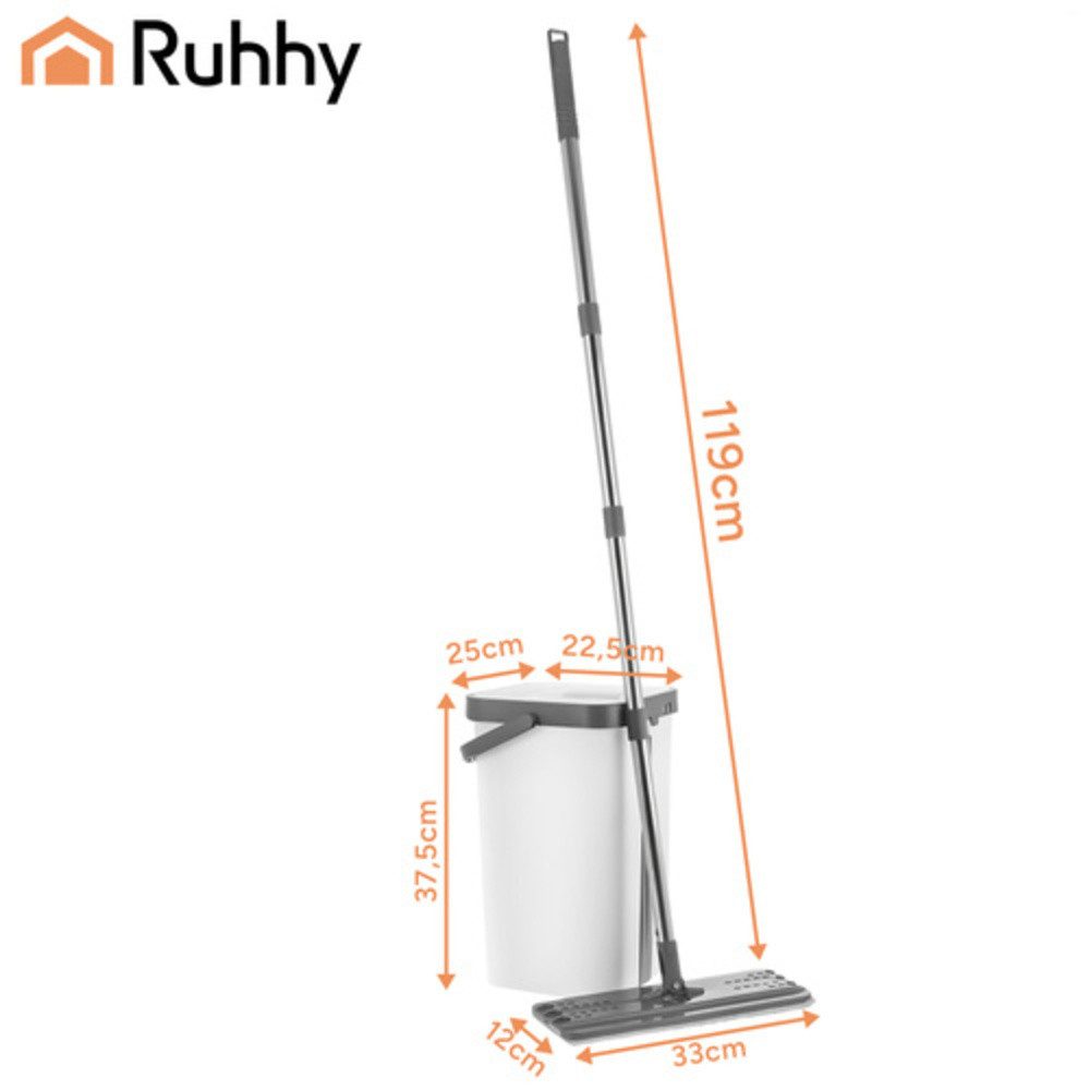 Ruhhy Wischmopp-Set Doppelkammer-Wischmopp 11L, (Spar-Set, berührungsloses Auswringsystem), 360° erreicht problemlos Ecken sowie schwer zugängliche Stellen