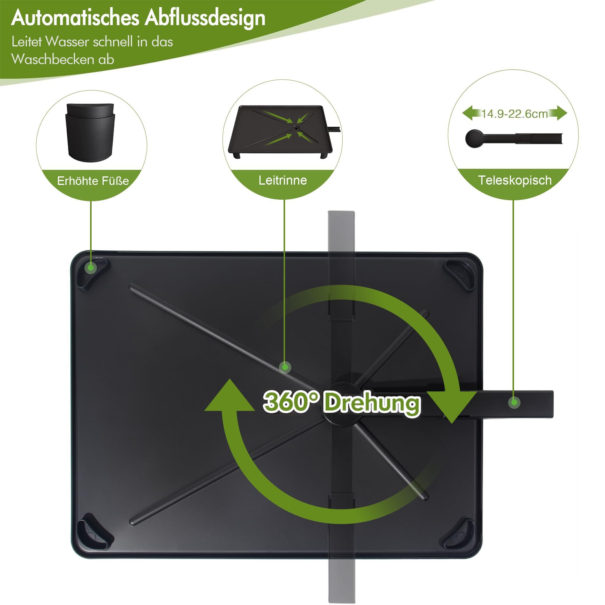 Kityhome Geschirrständer Abtropfgestell Geschirr 2 Ebenen Geschirrabtropfgestell Schwarz, 360° drehbarer Ausguss,Multifunktionales Abtropfgestell-Set