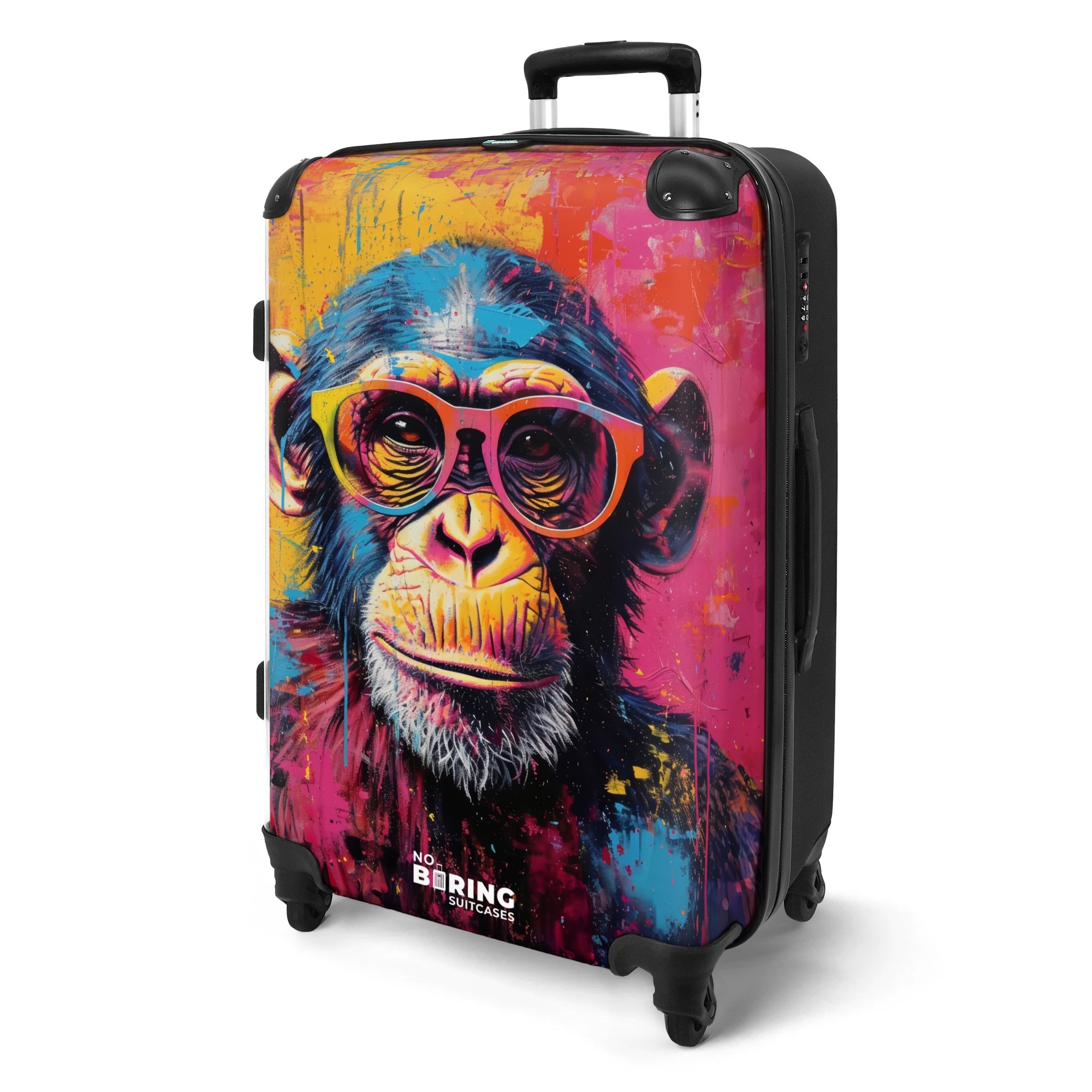 NoBoringSuitcases.com© Hartschalen-Trolley Schimpanse mit Brille im günstig online kaufen