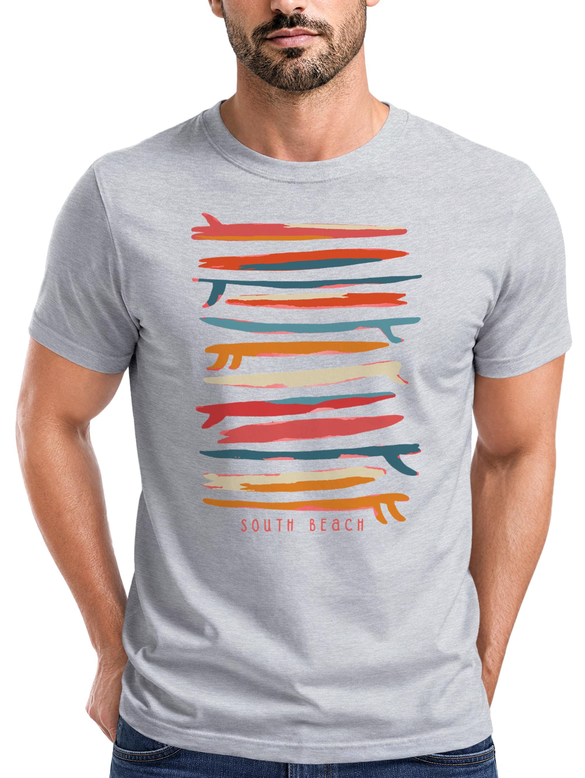 Print-Shirt Herren T-Shirt Surfboards South Beach California USA Sommer Surfing