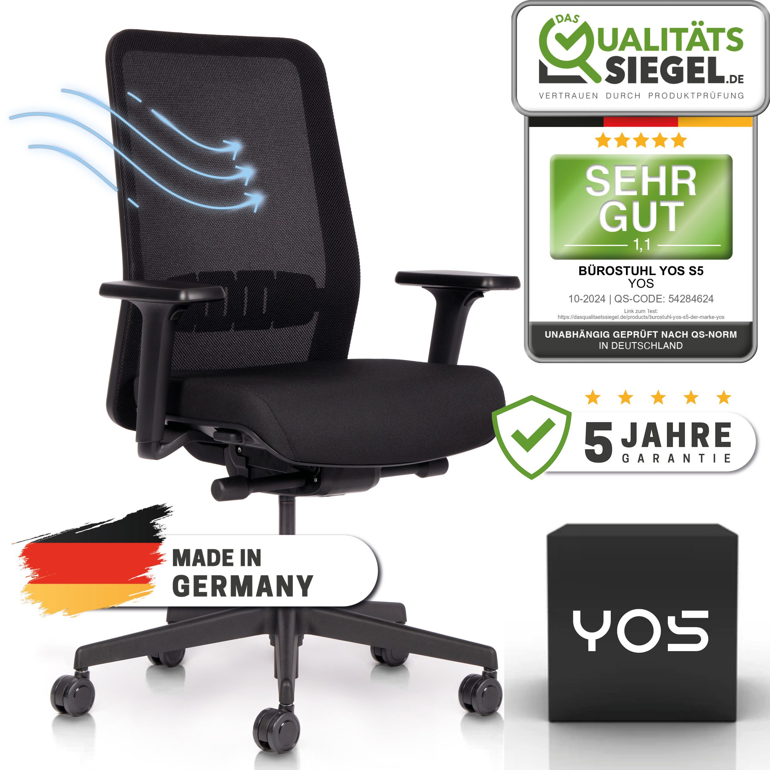 Bürostuhl YOS, integrierte Lordosenstütze