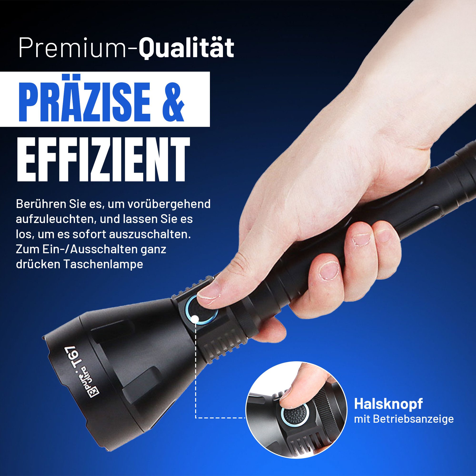 PureUltra LED Taschenlampe T67, 1400m Reichweite, 6700Lm, Search & Rescue, Farbfilter für Einsätze