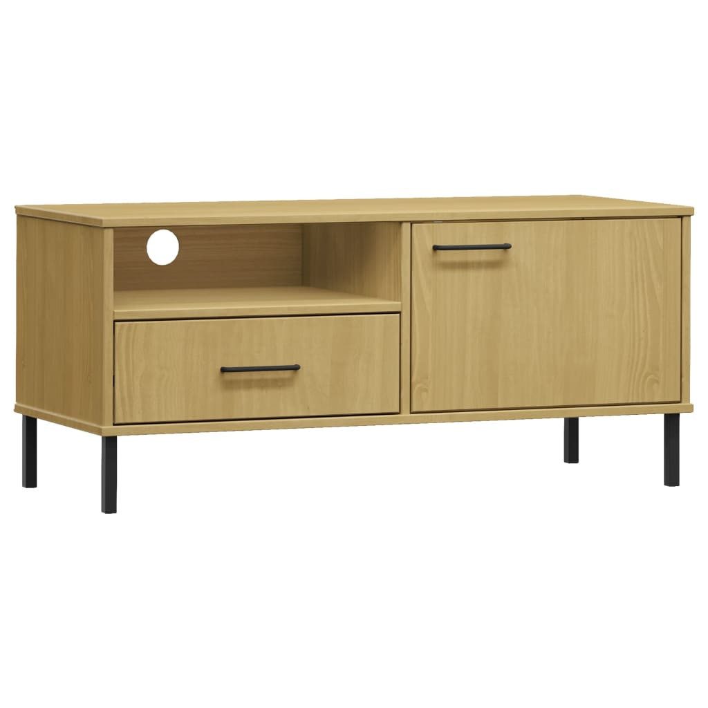vidaXL TV-Schrank TV-Board OSLO mit Metallbeinen Braun Massivholz Kiefer