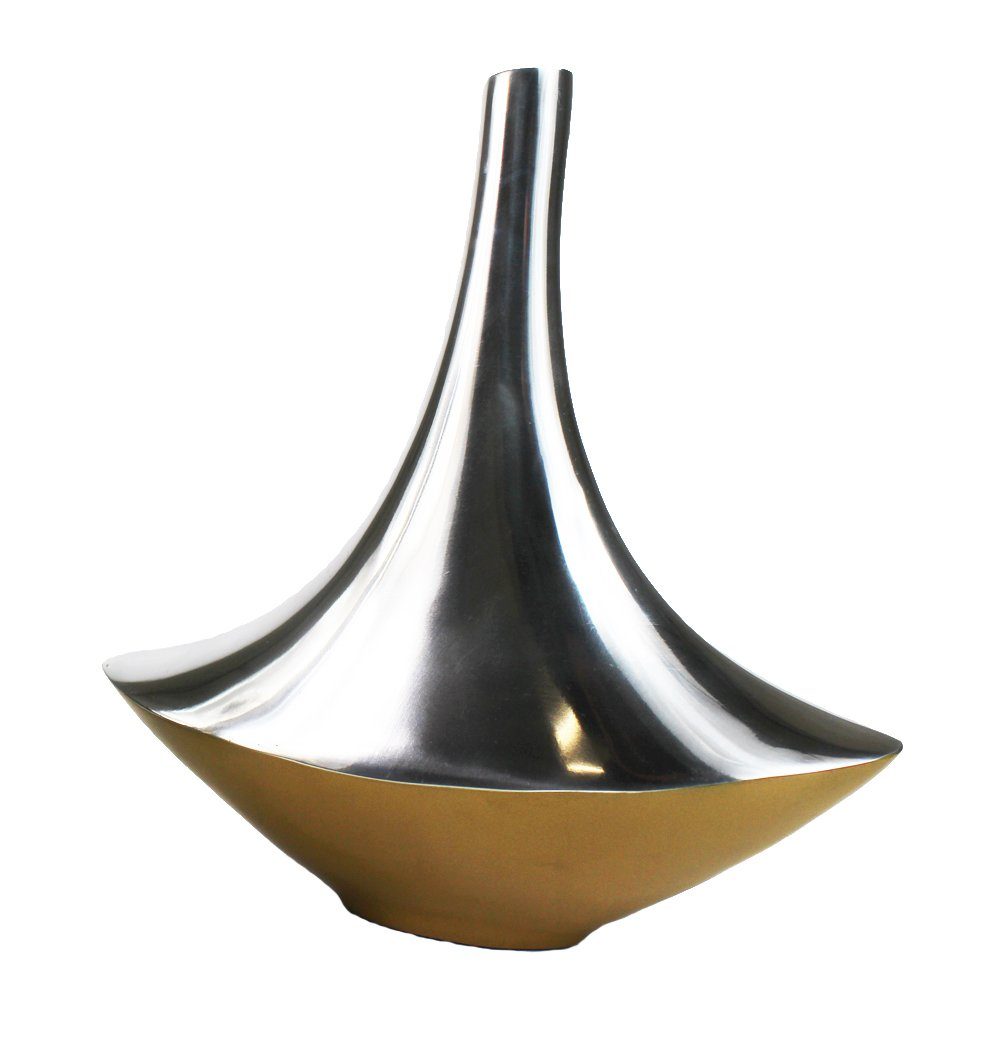 Arnusa Dekovase Design Vase aus Aluminium Tischvase Oval Schiffchen Gold/Silber, mit Filzgleiter auf der Unterseite, schwere Ausführung