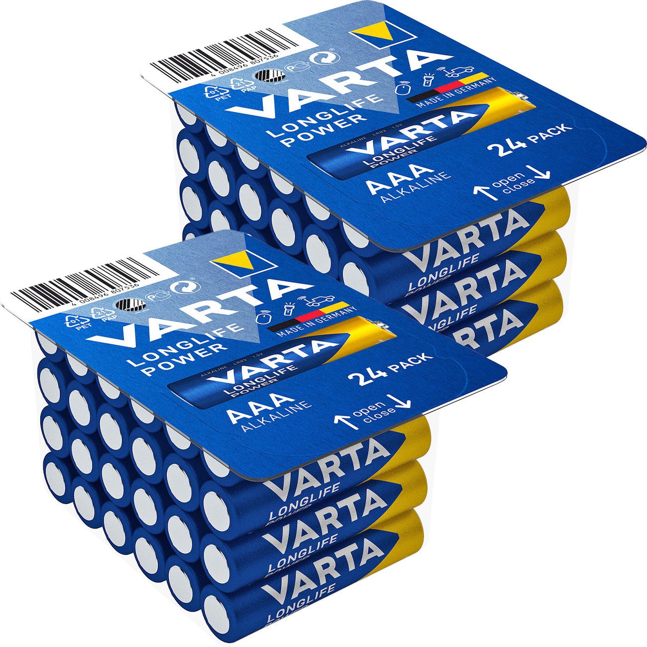VARTA Varta AAA Micro Batterien 1.5V Alkaline: Longlife & 10J lagerbar Batterie, (1,5V V, 48 St), für Fernbedienungen, Lampen, Spielzeuge, Radios und vieles mehr