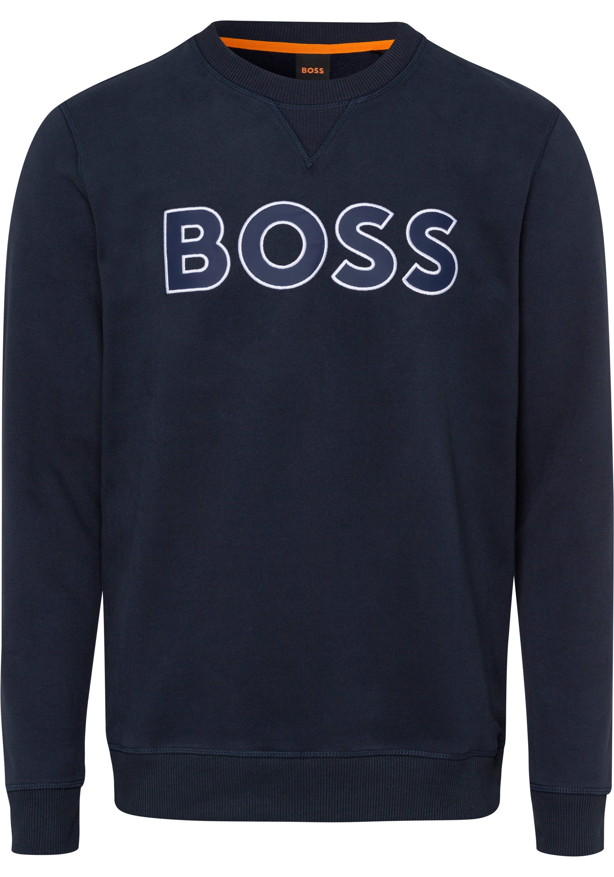 BOSS ORANGE Sweatshirt Welogocrewx mit Kontrastreifen innen am Ausschnitt Dark Blue