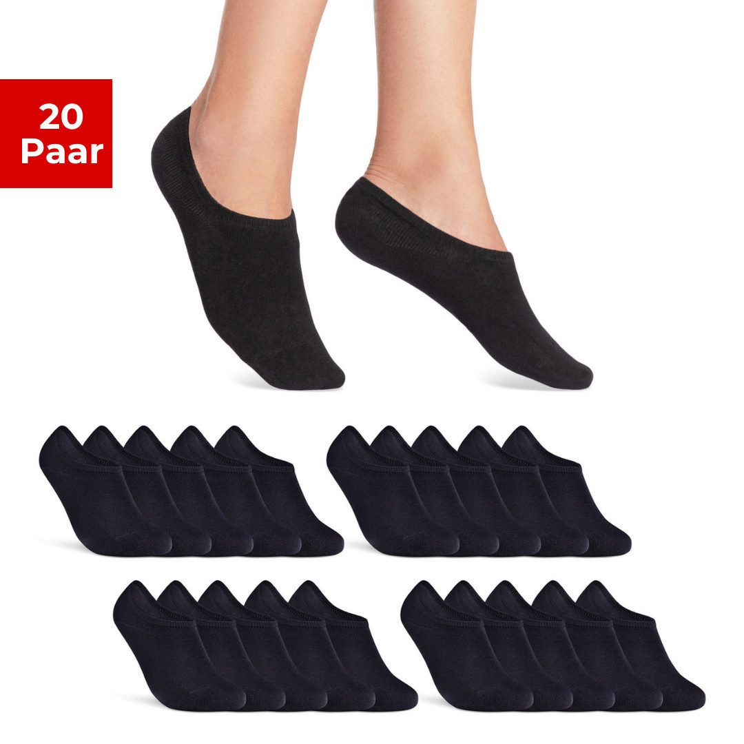 sockenkauf24 Sneakersocken 20 Paar Füßlinge Damen&Herren mit Silikon tief ausgeschnitten