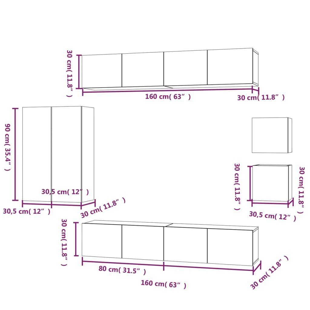 Holzwerkstoff 8-tlg. TV-Schrank TV-Schrank-Set Betongrau (8-St) vidaXL