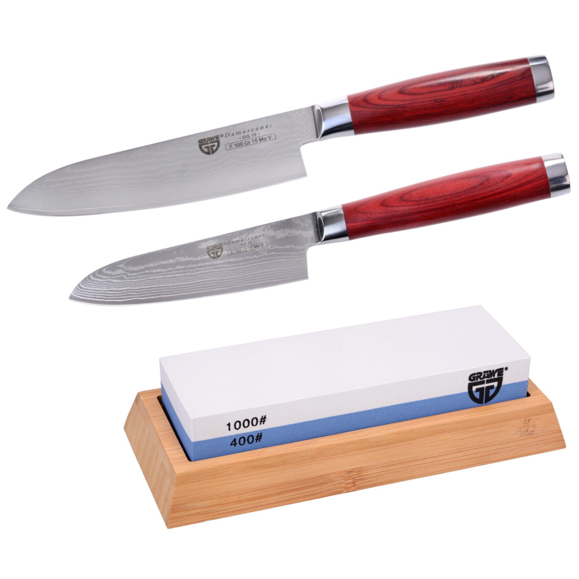 Damastmesser GRÄWE Damaszener Messerset inkl. Wetzstein 400/1000
