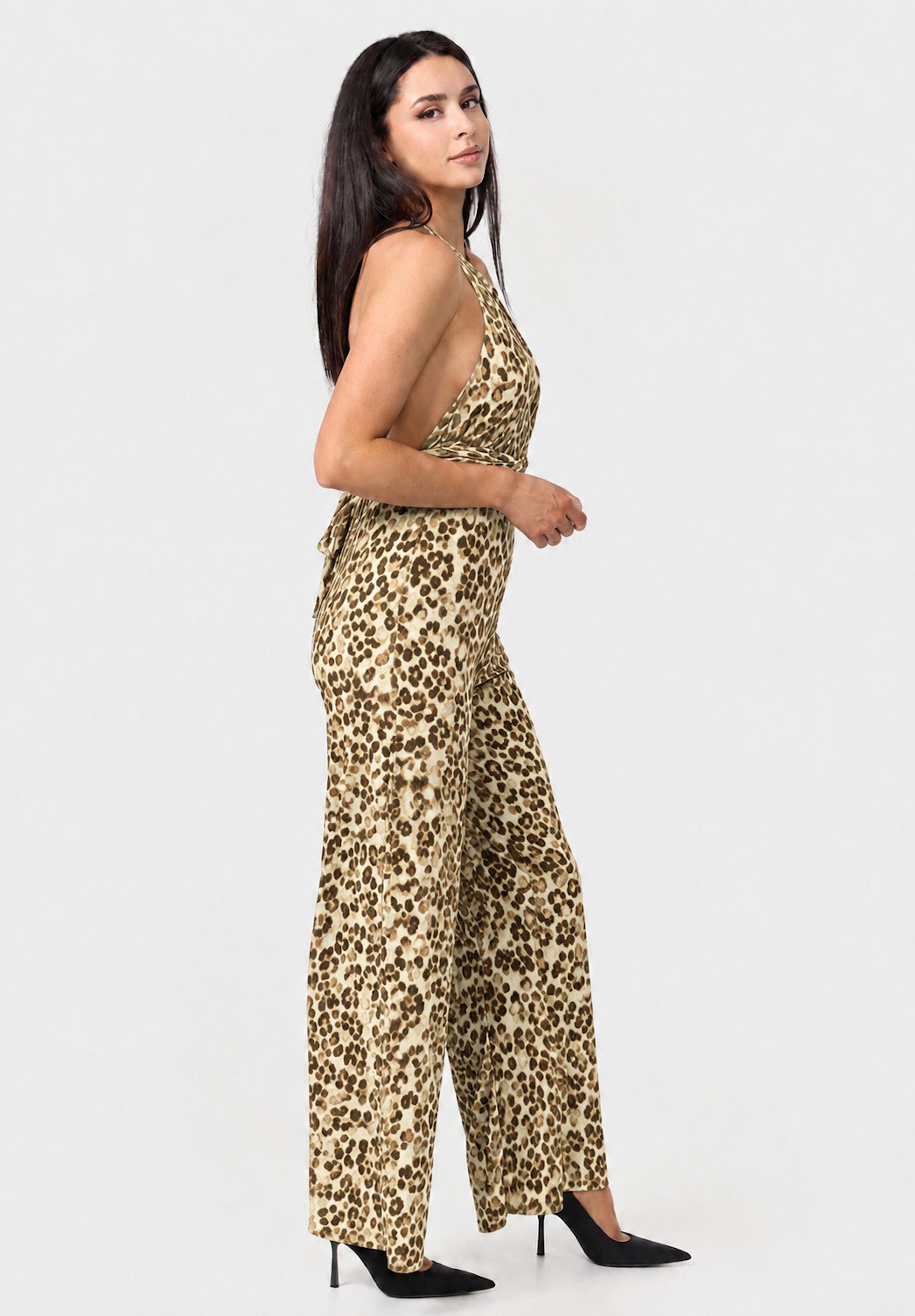 Worldclassca Jumpsuit Worldclassca Jumpsuit Backless Overall Gürtel Ärmellos UNI LEO Print Casual - Clubwear - Eleganter Jumpsuit
