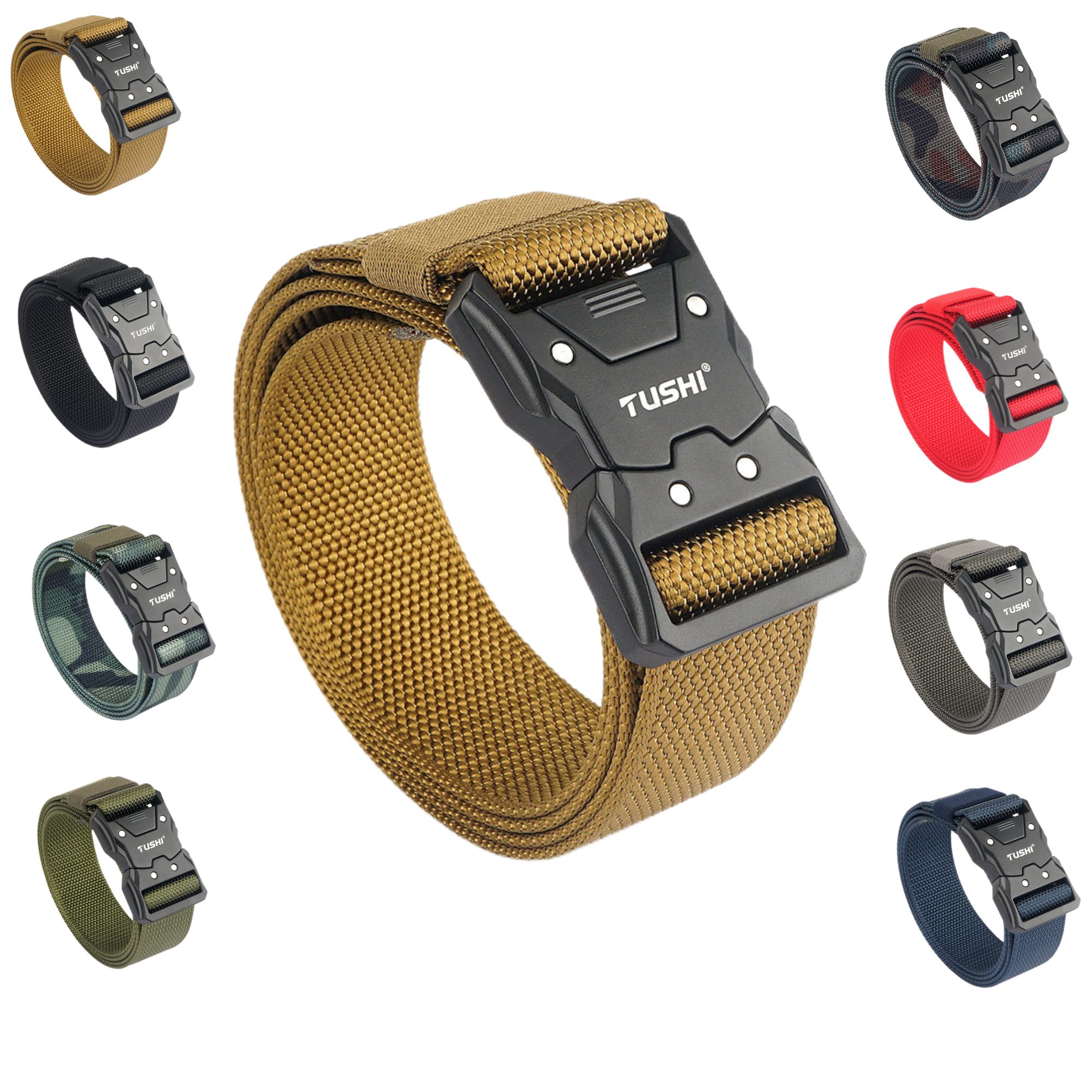 HEYHIPPO Gürtelriemen Herrengürtel, Steckgürtel, hochwertiges Stretch-Nylon, (3,8 cm breit * 125 cm lang,Doppelschlitz-Schnellschnallensystem) Schnalle aus Zinklegierung,Verschleißfest und atmungsaktiv