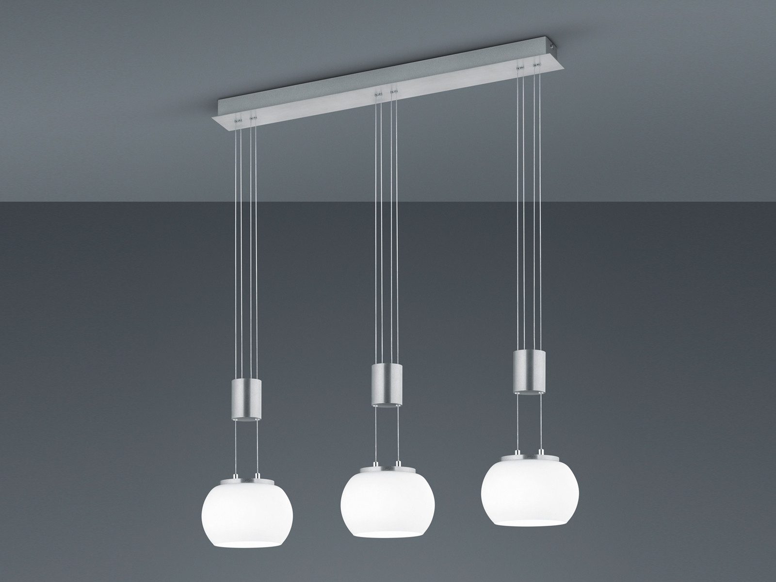 TRIO Leuchten LED Pendelleuchte, Dimmfunktion, LED fest integriert, Warmweiß, Dreiflammige für Esstisch hängend mit Lampenschirmen Milchglas B: 82cm